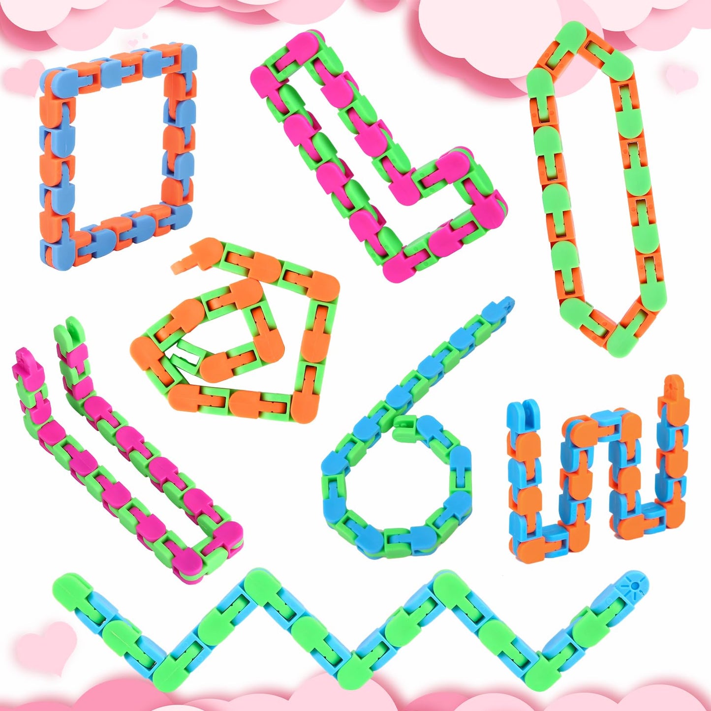 Abodhu 8Pcs 24-Links Wacky Tracks Fidget Toys – 11-Inch Snap & Click Sensory Snake