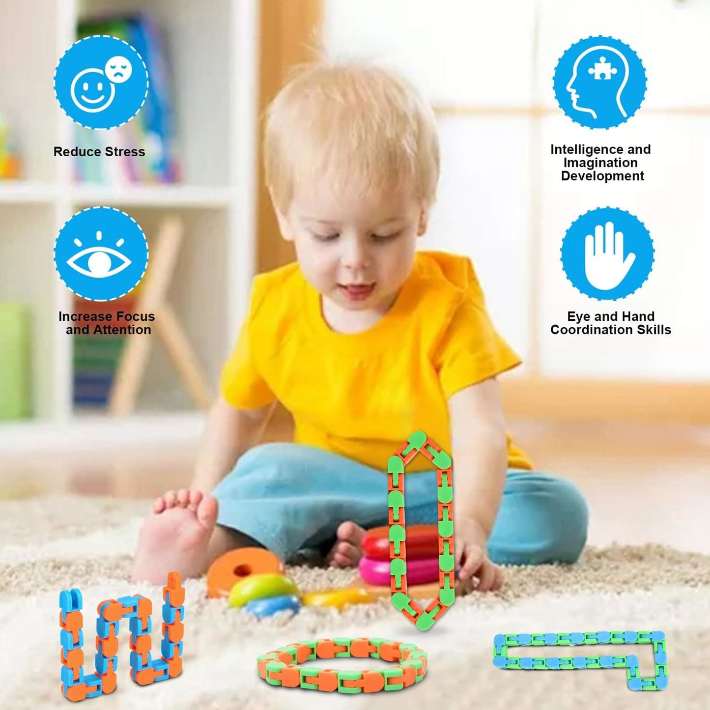 Abodhu 8Pcs 24-Links Wacky Tracks Fidget Toys – 11-Inch Snap & Click Sensory Snake