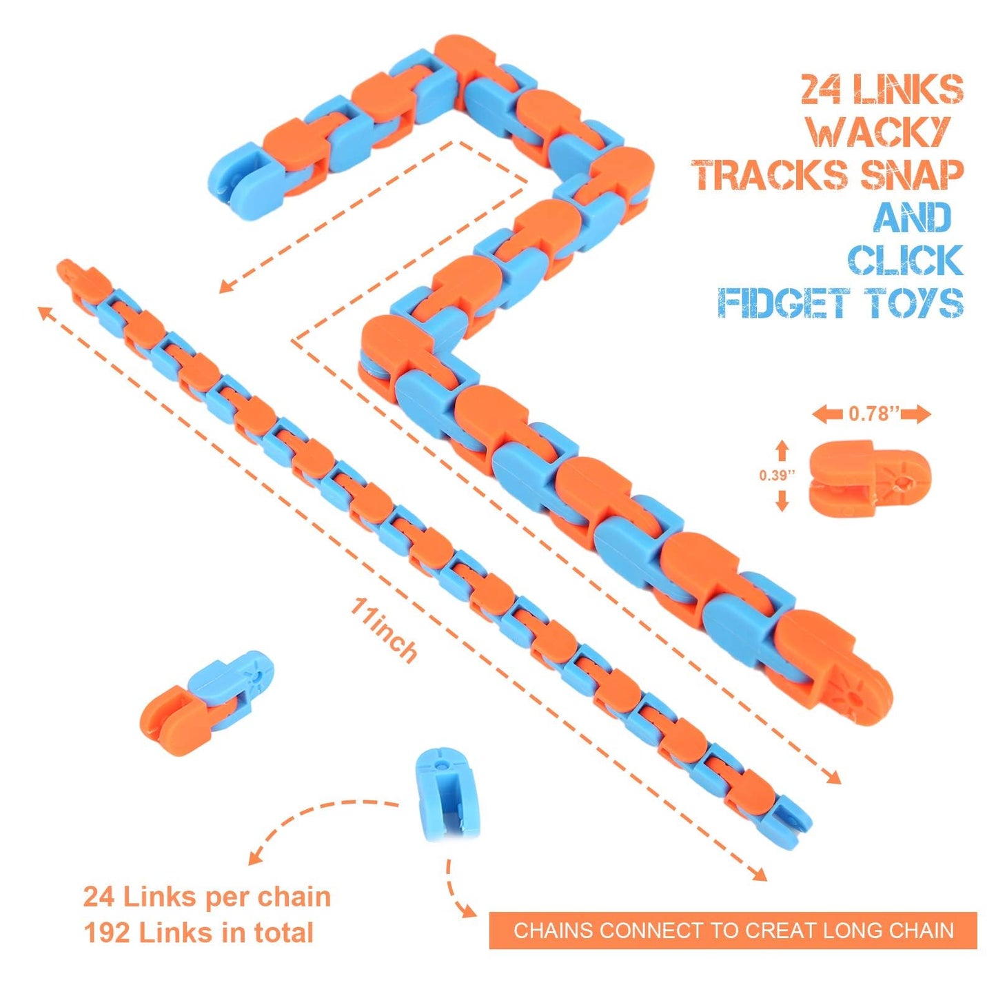 Abodhu 8Pcs 24-Links Wacky Tracks Fidget Toys – 11-Inch Snap & Click Sensory Snake