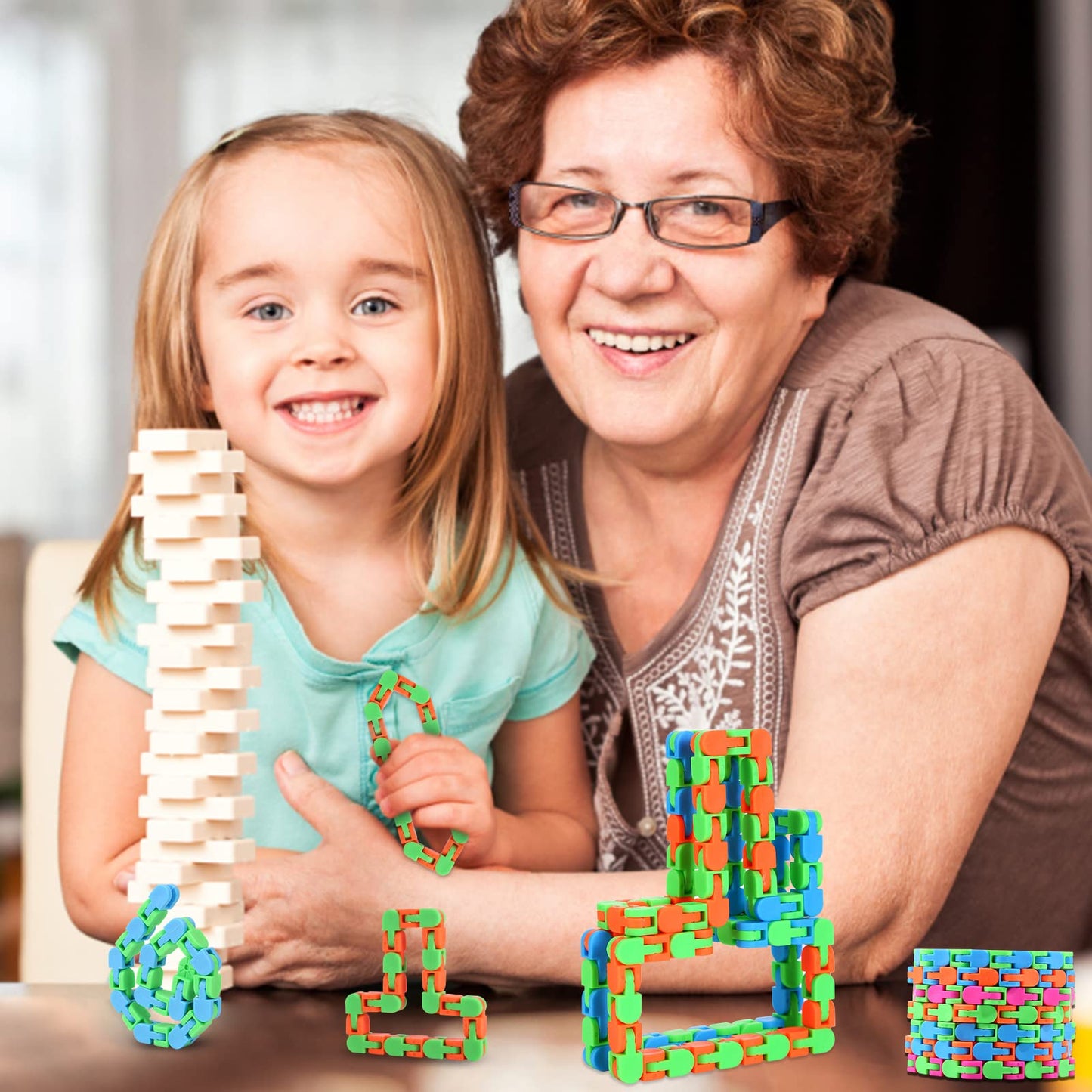 Abodhu 12 Pack Wacky Tracks Snap Fidget Toys – Snake Click Fidget for ADHD, Autism, Sensory, Focus, and Classroom Fun