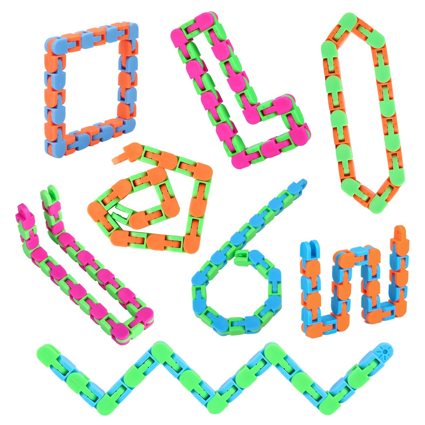 Abodhu 8Pcs 24-Links Wacky Tracks Fidget Toys – 11-Inch Snap & Click Sensory Snake