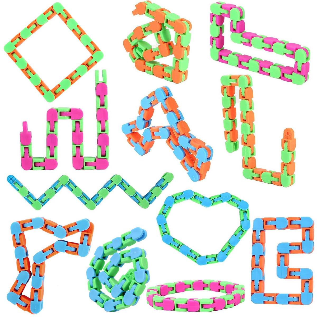 Abodhu 12 Pack Wacky Tracks Snap Fidget Toys – Snake Click Fidget for ADHD, Autism, Sensory, Focus, and Classroom Fun