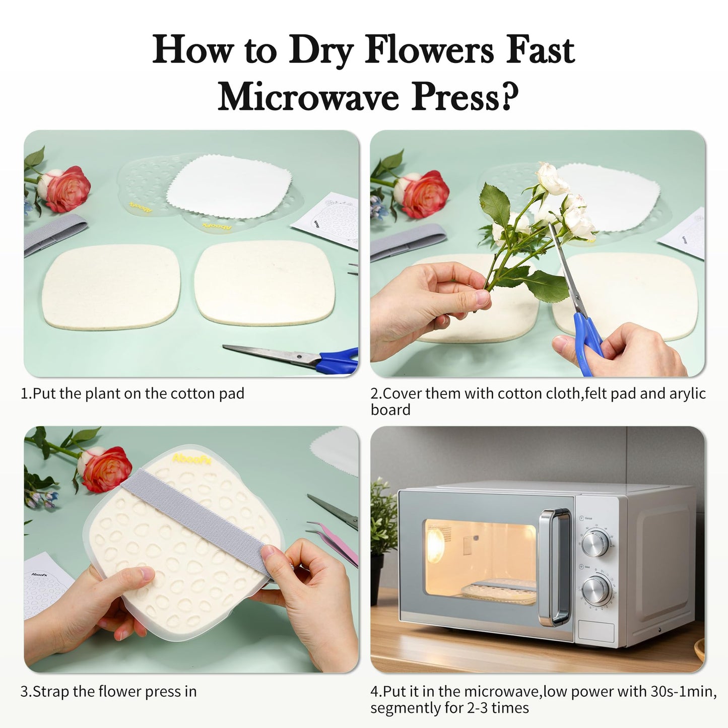Aboofx Microwave Flower Press Kit – Fast Drying, 6x6-Inch Plates, Reusable