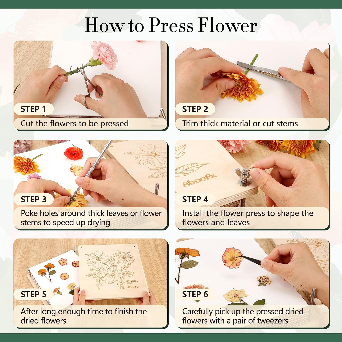Aboofx Flower Press Kit – 11x11, 10 Layers, Wooden Flower Press for Dried Flowers