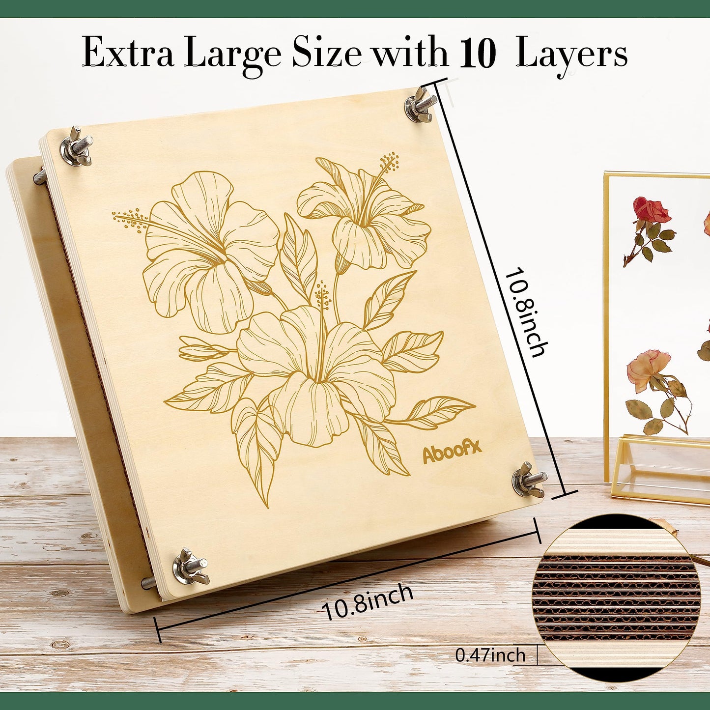 Aboofx Flower Press Kit – 11x11, 10 Layers, Wooden Flower Press for Dried Flowers