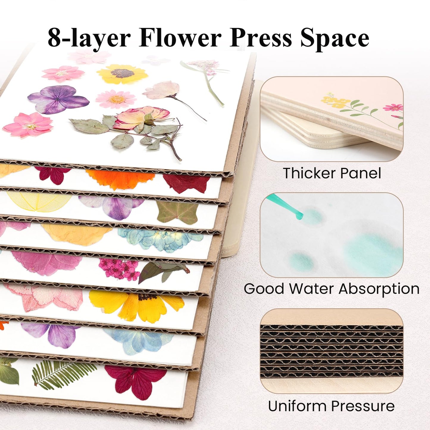 Aboofx Flower Press Kit — 8-Layer Wooden Press for DIY Pressed Flowers