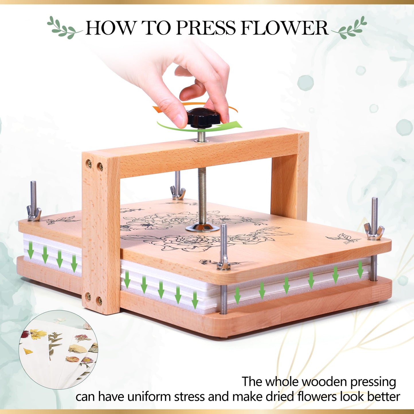 Aboofx Large Flower Press Kit – 6-Layer Pressing System, 11.8 × 8.3 in, All‑In‑One DIY Flower Press