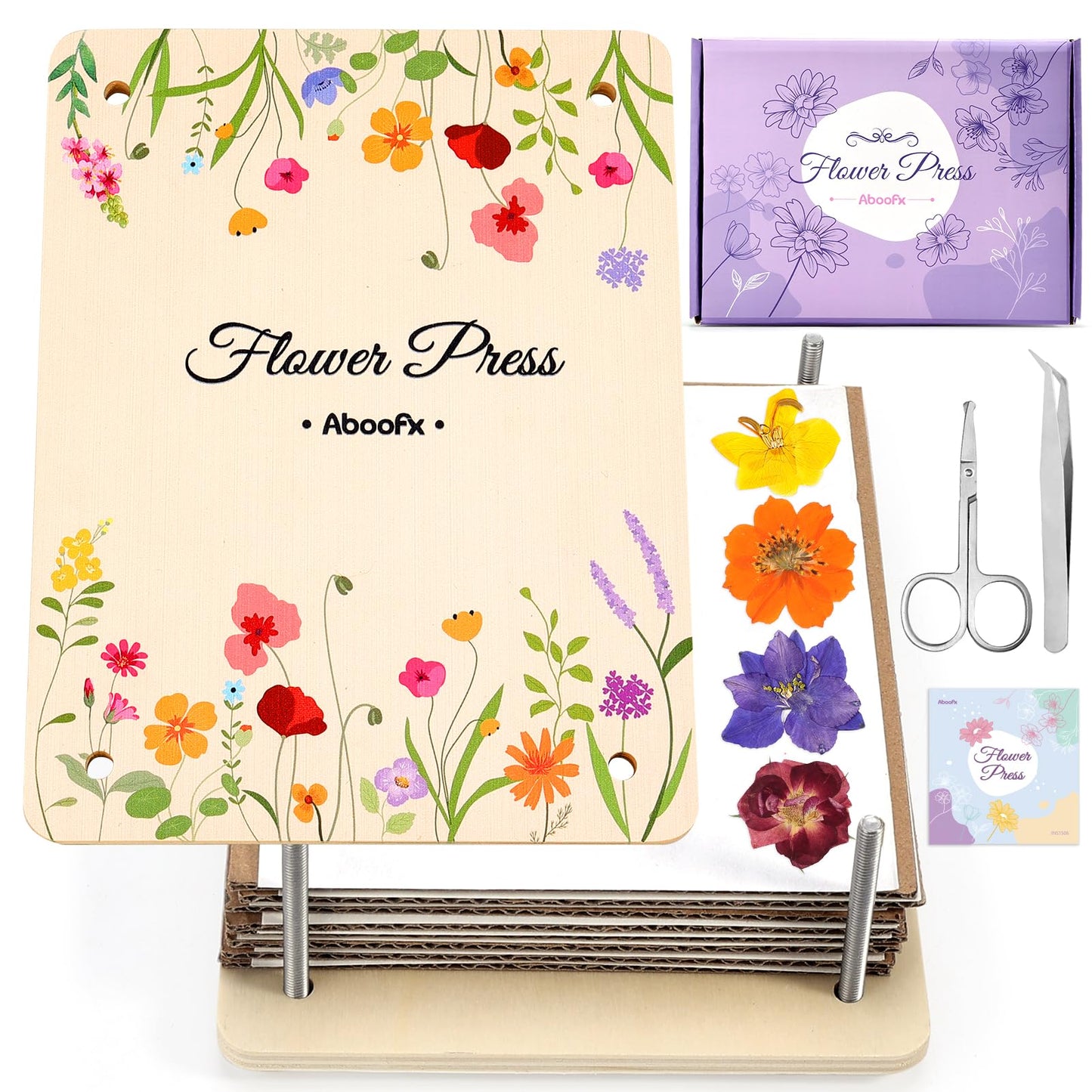 Aboofx Flower Press Kit — 8-Layer Wooden Press for DIY Pressed Flowers