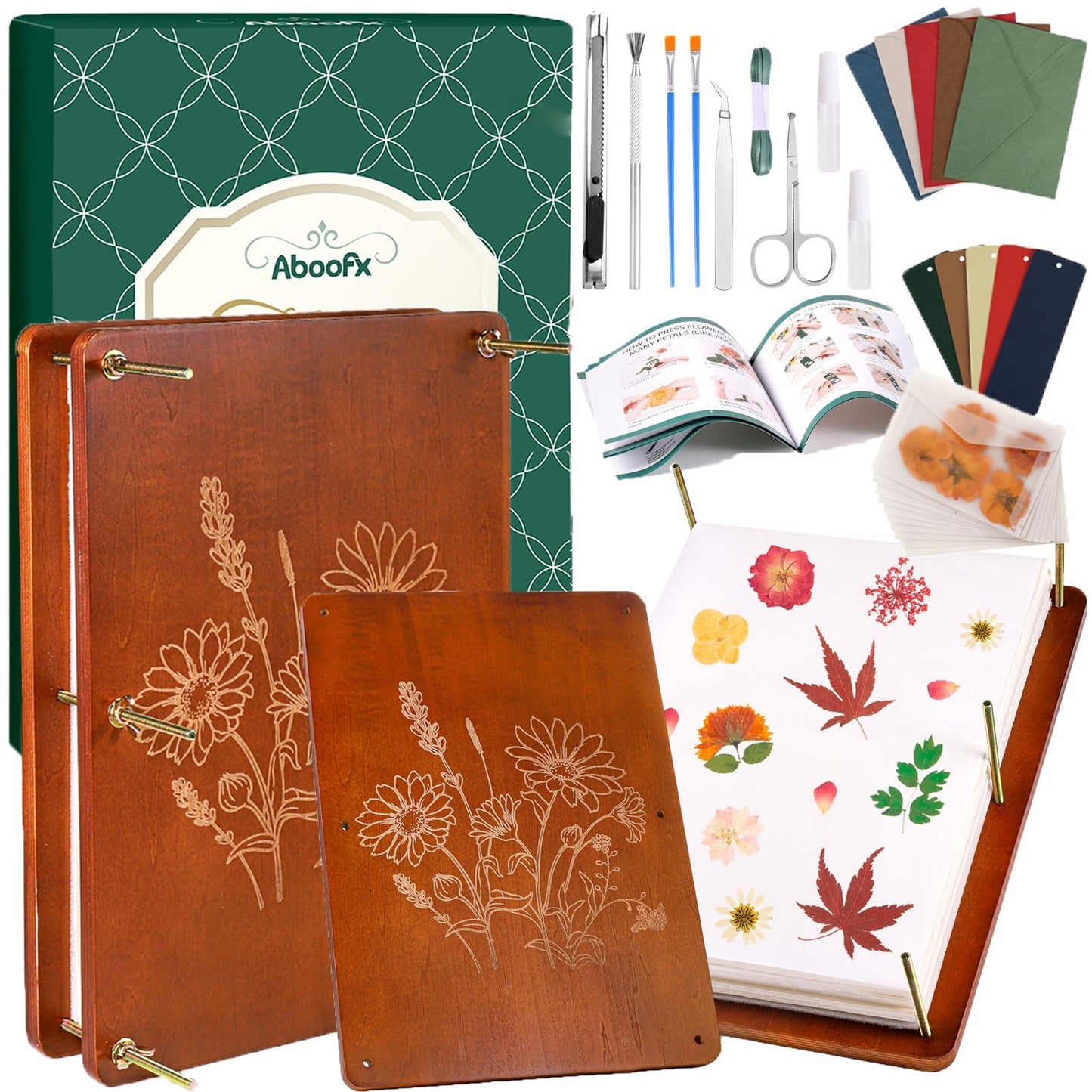 Aboofx Flower Press Kit — Large 6-Layer Wooden Press for DIY Pressed Flowers