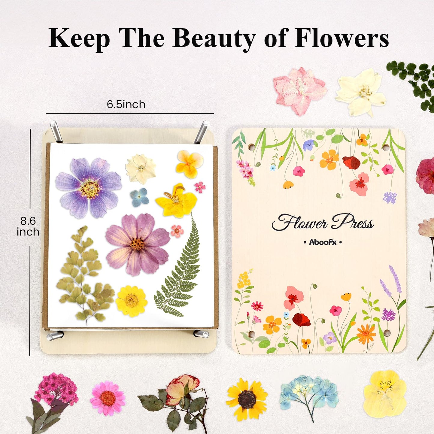 Aboofx Flower Press Kit — 8-Layer Wooden Press for DIY Pressed Flowers