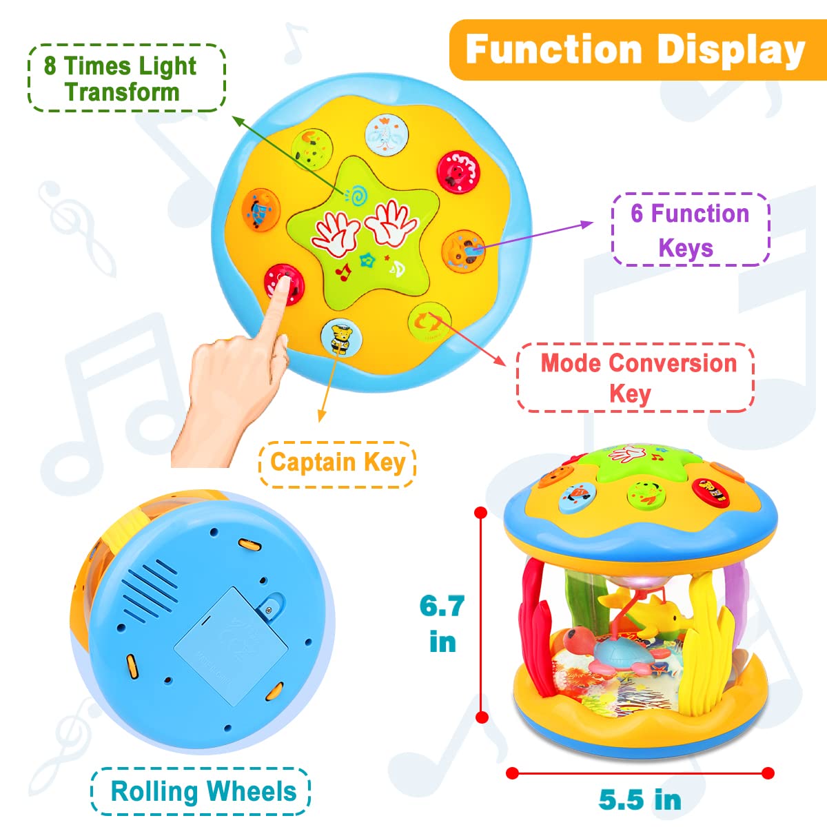 Aboosam Ocean Rotating Light Up Toy - Musical Baby Toys for 6-12 Months