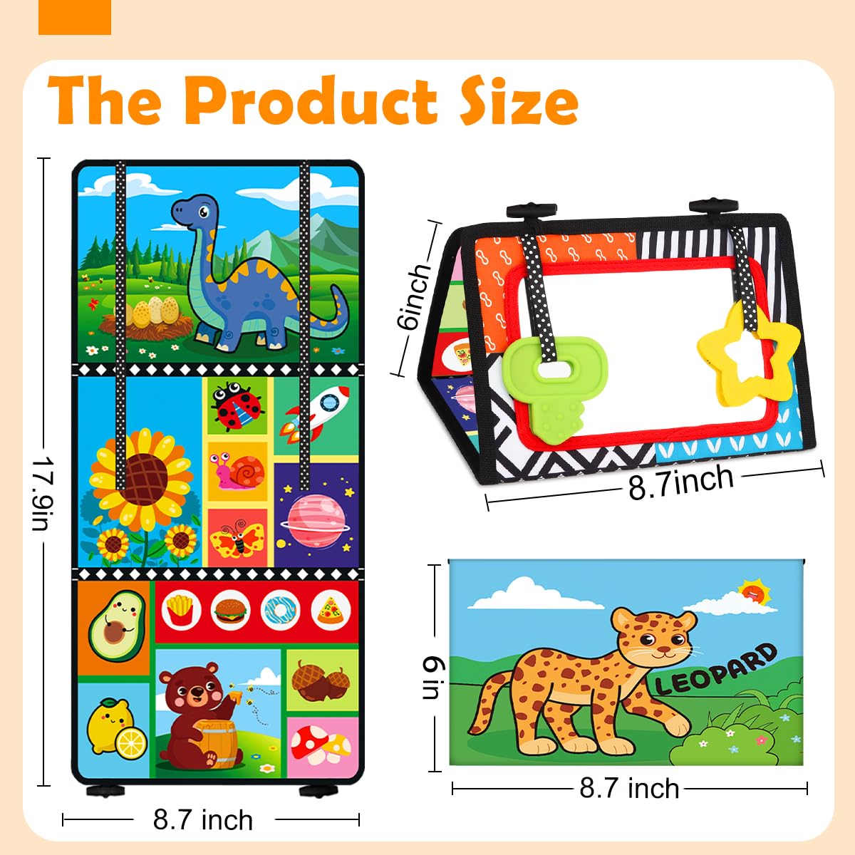Aboosam Baby Toys 0-6 Months – High-Contrast Tummy Time Mirror & Cloth Book Teether