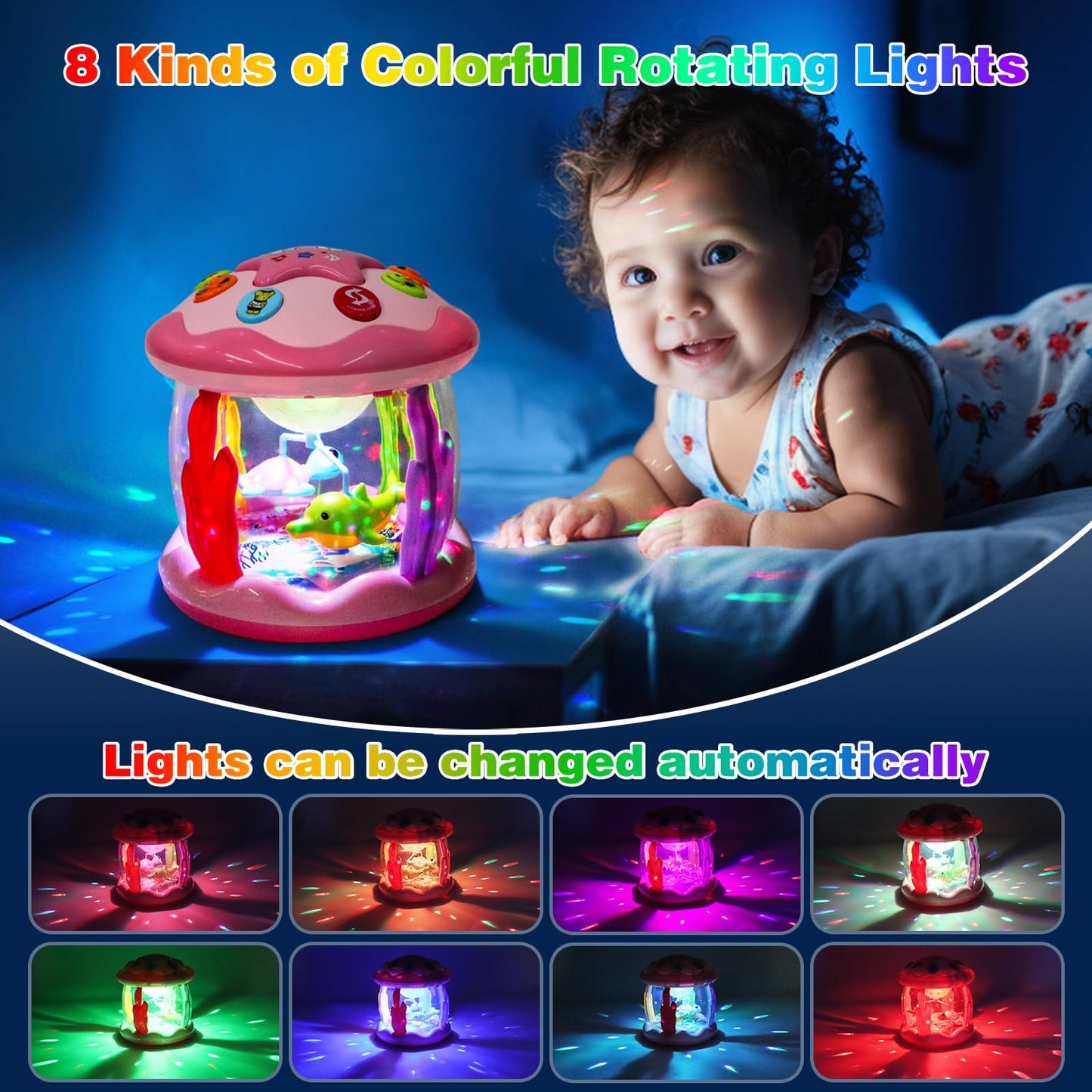 Aboosam Baby Girl Ocean Light Up Musical Toy – 6-12 Months (Pink) for Crawling & Learning