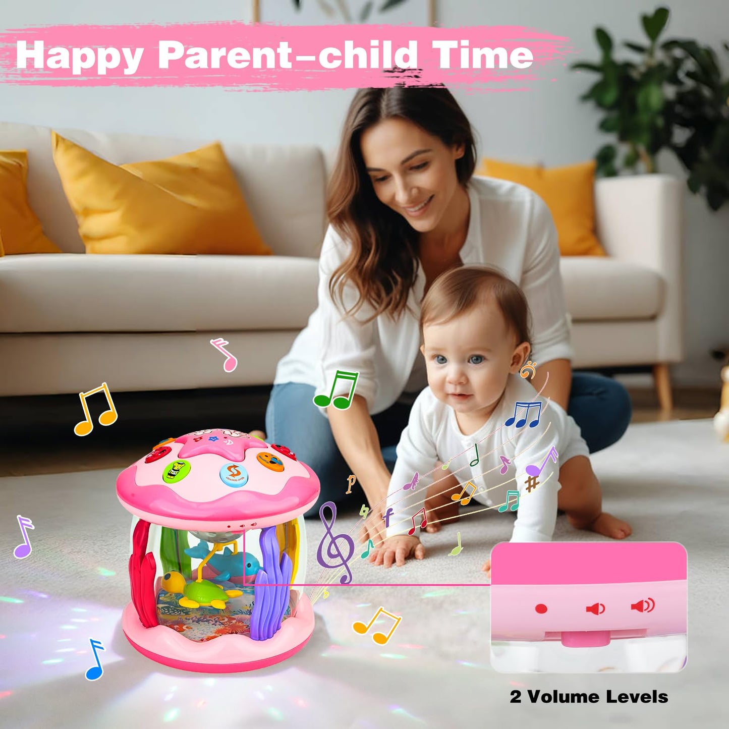 Aboosam Baby Girl Ocean Light Up Musical Toy – 6-12 Months (Pink) for Crawling & Learning