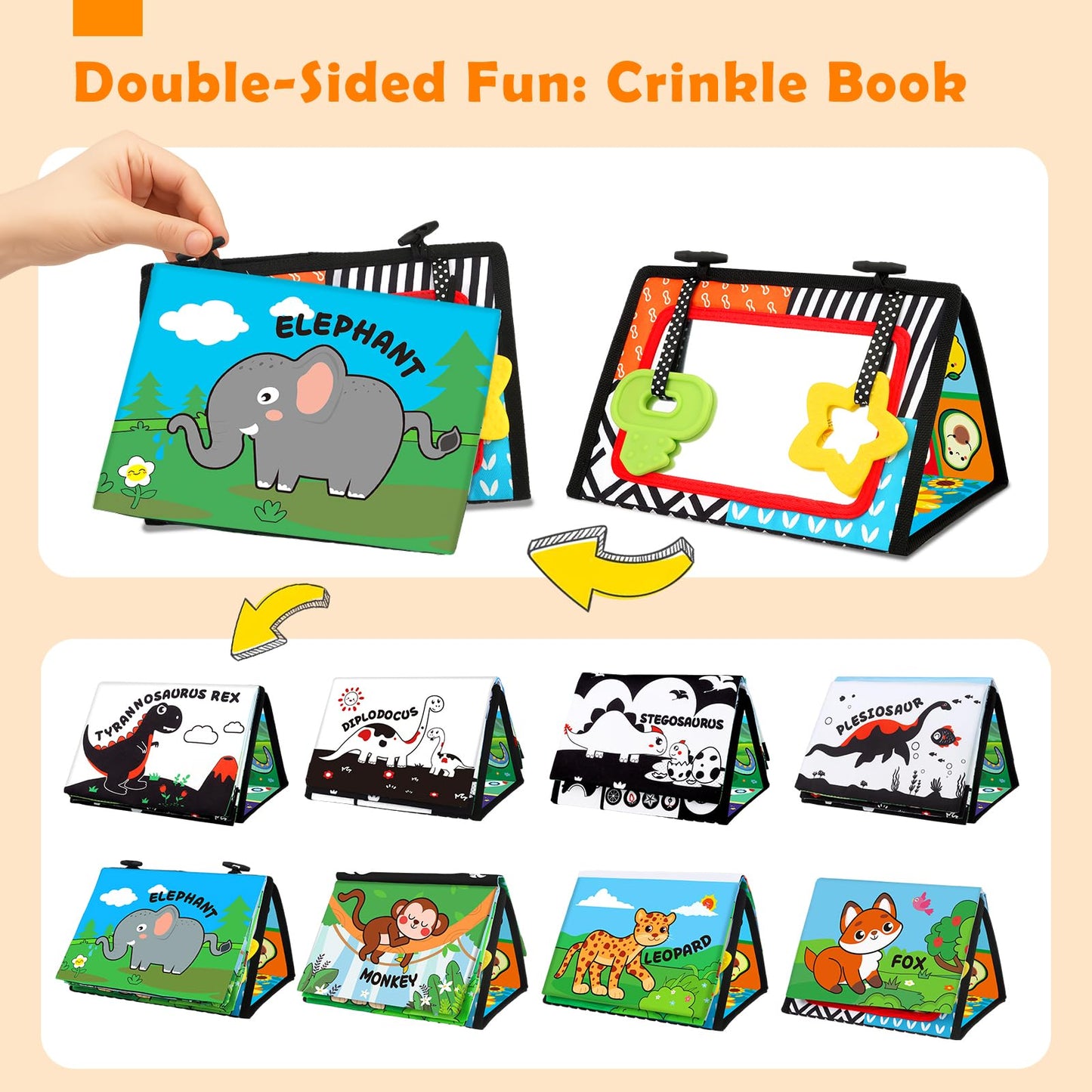 Aboosam Baby Toys 0-6 Months – High-Contrast Tummy Time Mirror & Cloth Book Teether