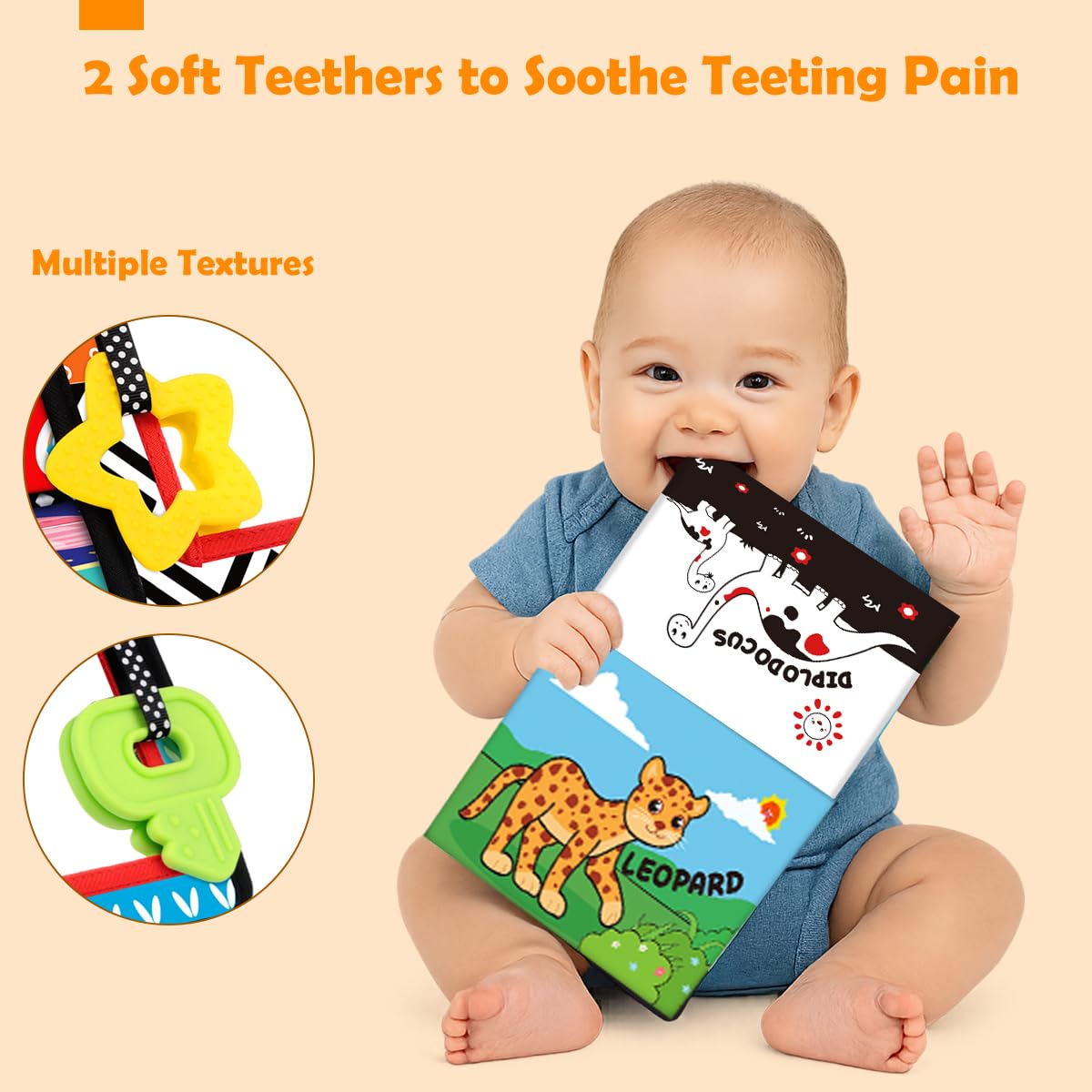 Aboosam Baby Toys 0-6 Months – High-Contrast Tummy Time Mirror & Cloth Book Teether