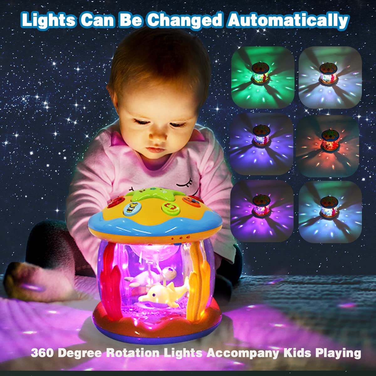Aboosam Ocean Rotating Light Up Toy - Musical Baby Toys for 6-12 Months