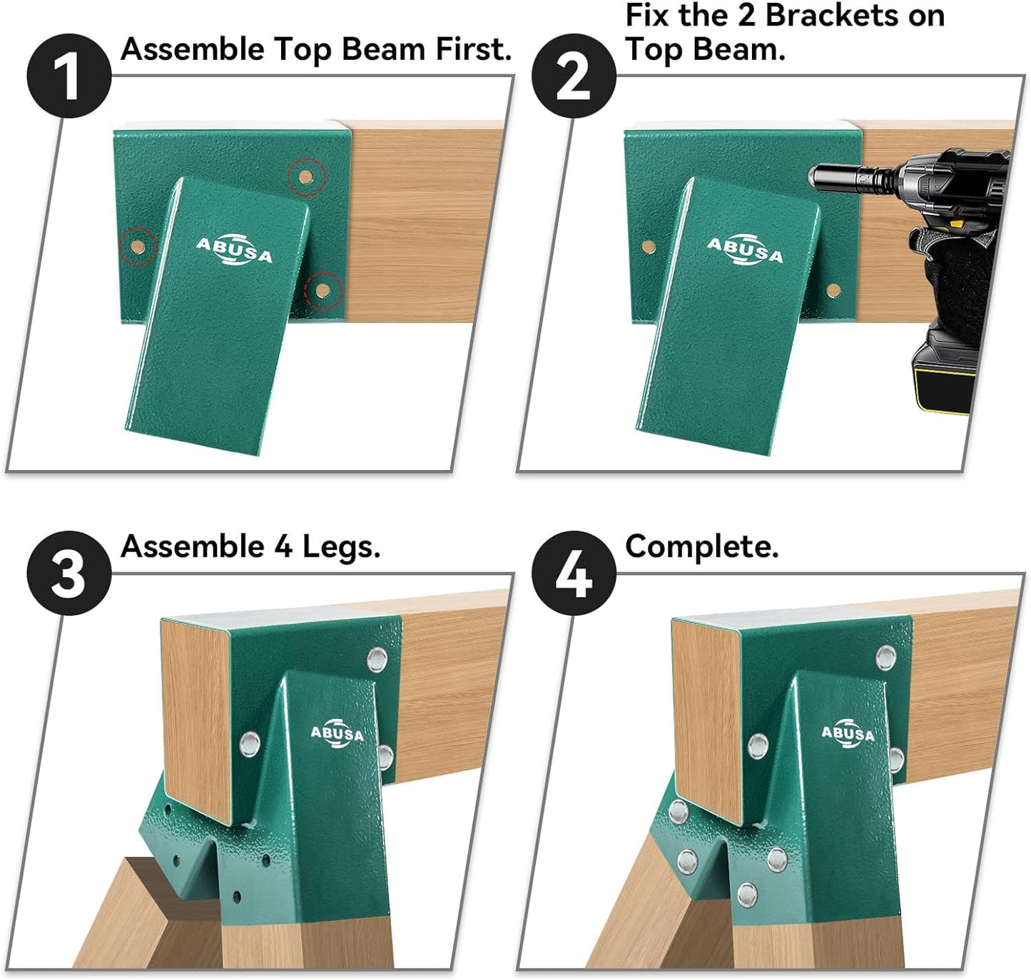ABUSA Heavy Duty Swing Set Kit with 2 A-Frame Brackets, 2 Green Seats, and 4 Hangers (G007) | DIY Playground Mounting Parts