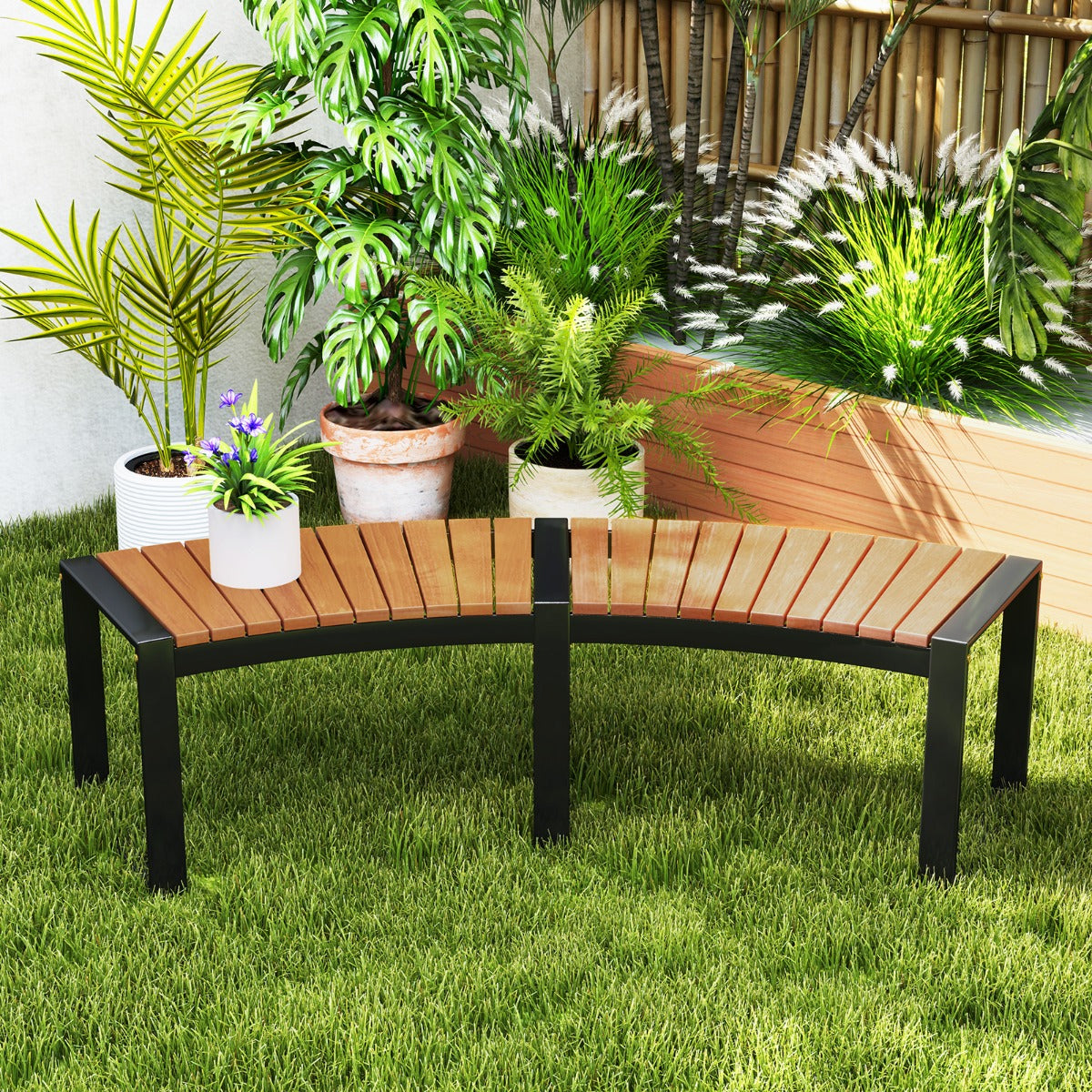 Acacia Wood Fire Pit Bench with Slatted Seat  Metal Legs-1 Pack