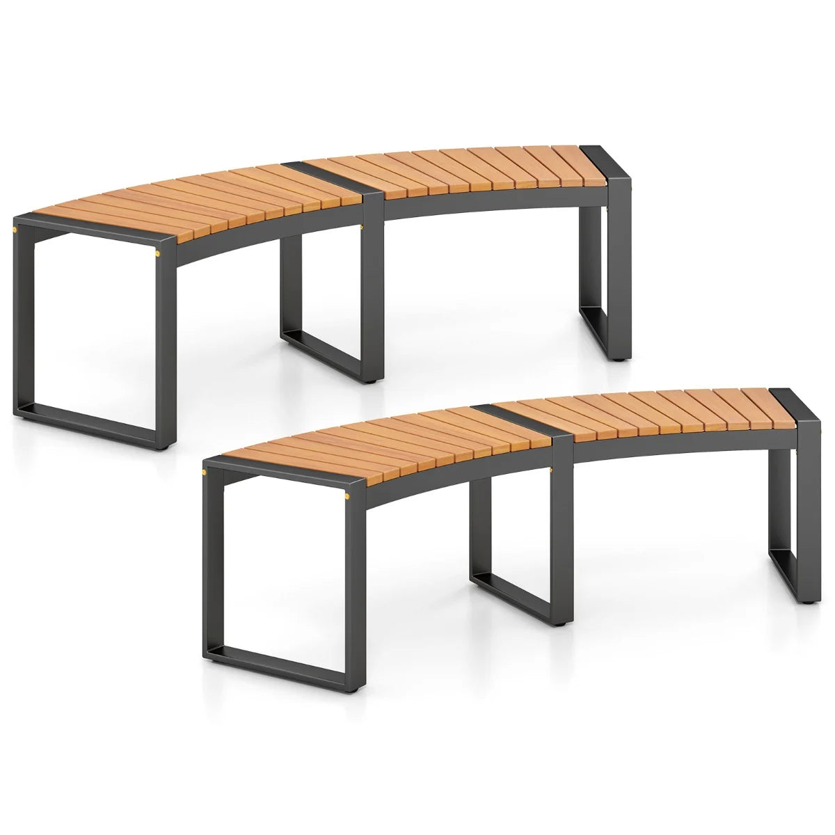 Acacia Wood Fire Pit Bench with Slatted Seat  Metal Legs-1 Pack