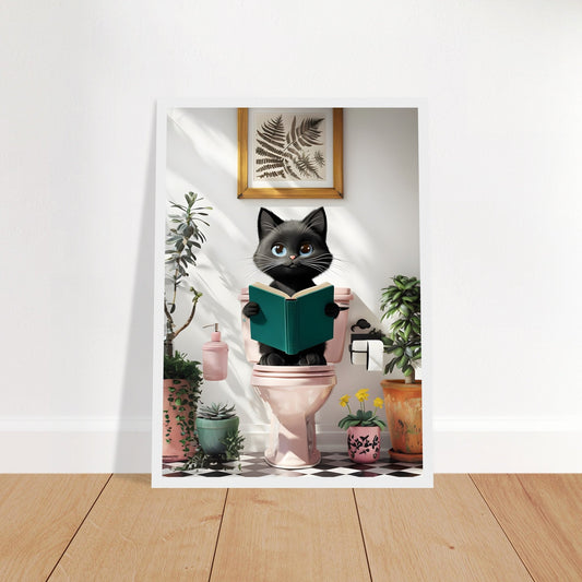 Black Cat Bathroom Framed Wall Art – Pink Toilet Print