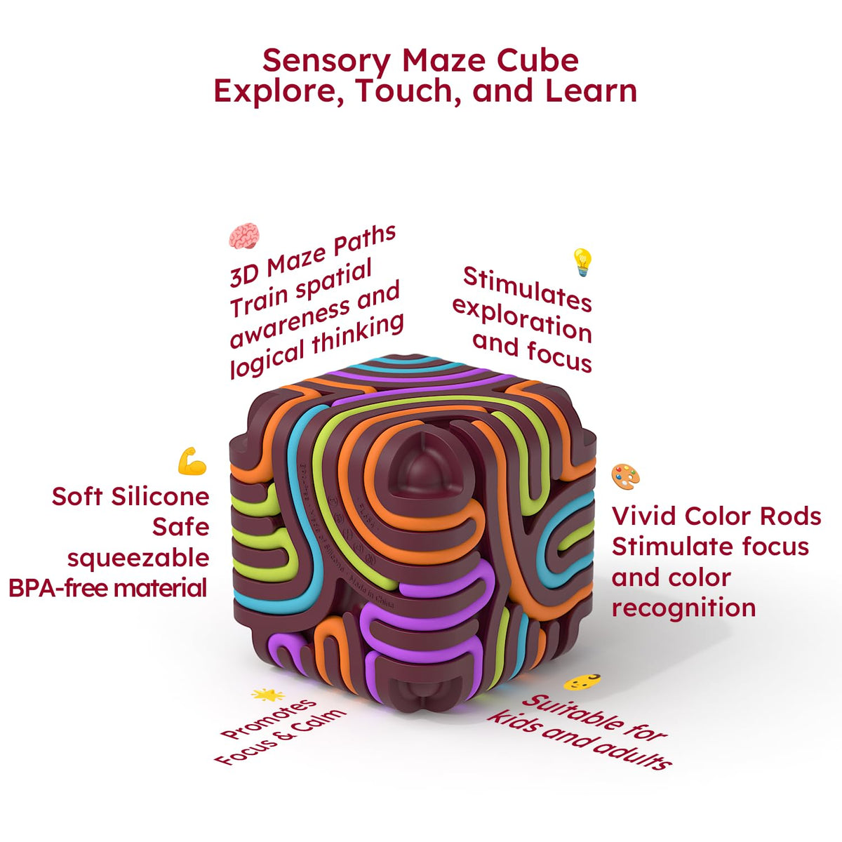 Accevo Sensory Fidget Toys – 15-String Silicone Cube for Focus & Calm