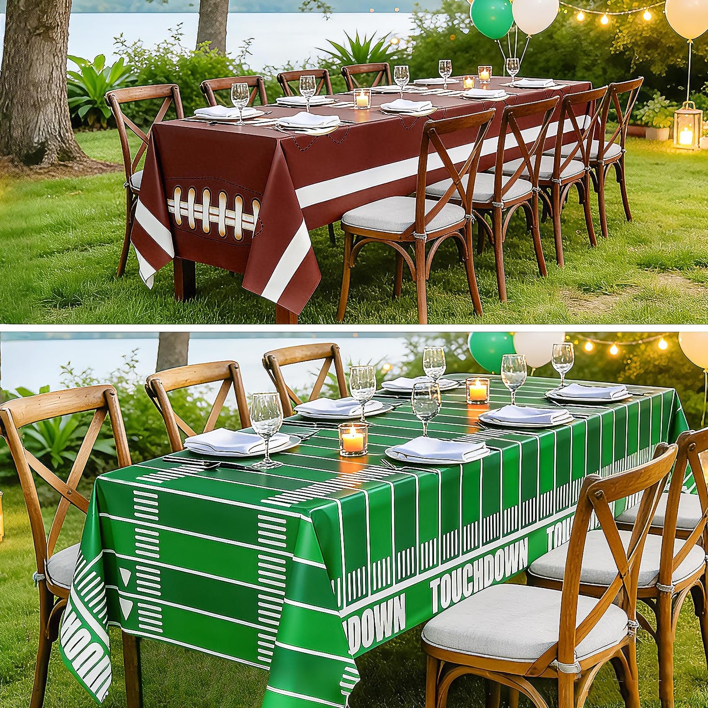 Accevo Football Party Decorations: Disposable Tablecloths 54 x 108 Inch, 2 Pack – Touchdown Theme
