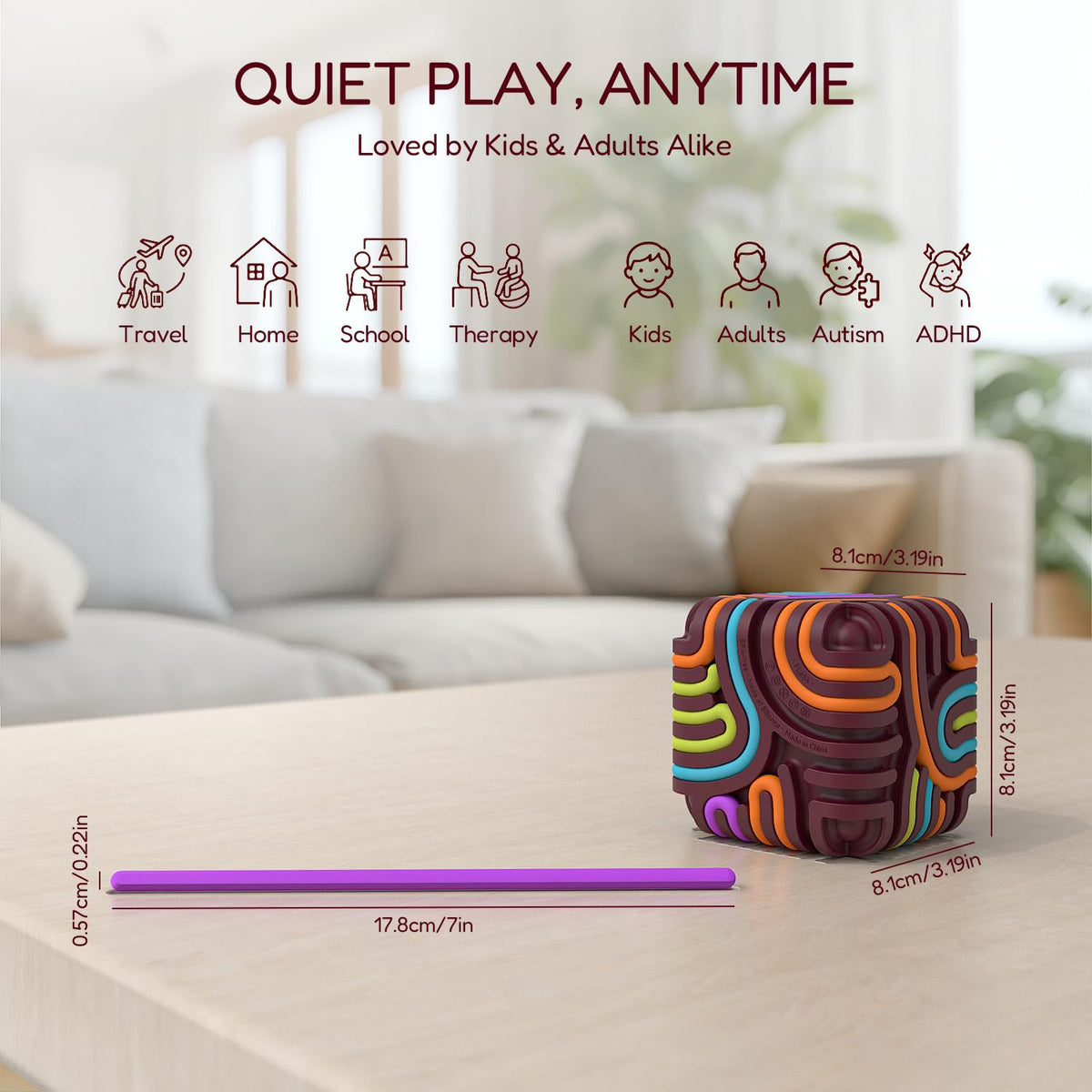 Accevo Sensory Fidget Toys – 15-String Silicone Cube for Focus & Calm