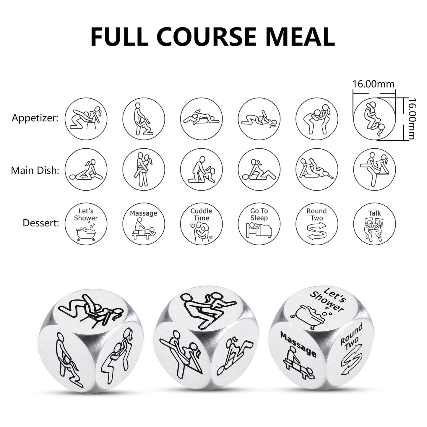 ACCOLIAMBER Sex Dice - Date Night Ideas for Couples | Stainless Steel Gift for Him & Her