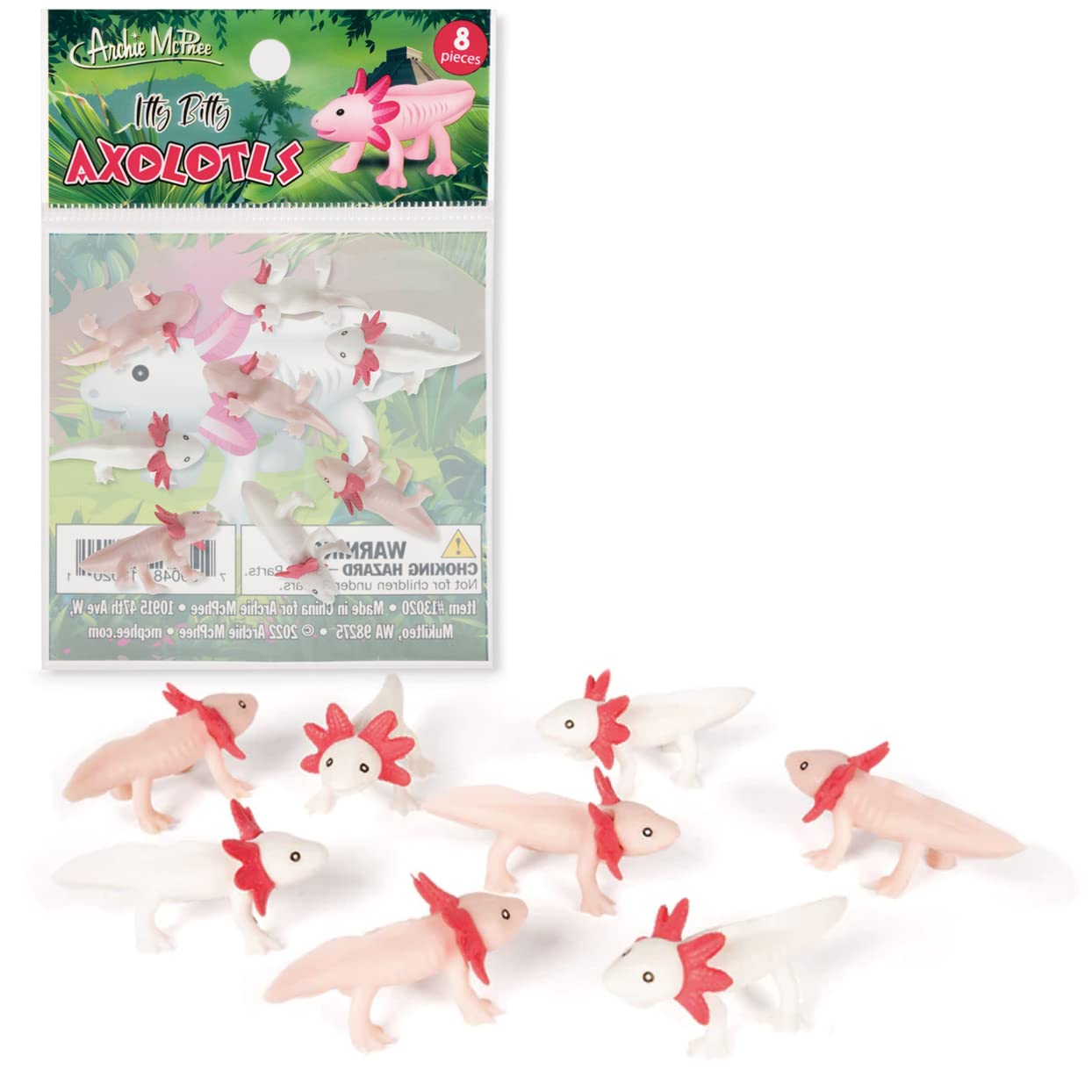 Accoutrements Archie McPhee Itty Bitty Axolotls 8-Pack – Soft Vinyl Mini Friends