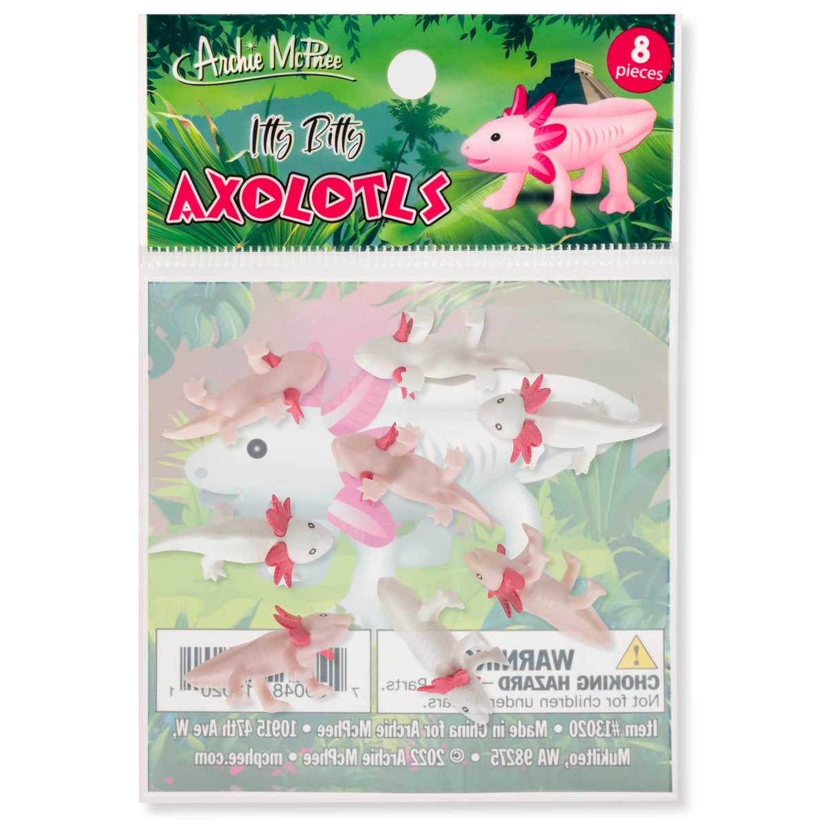 Accoutrements Archie McPhee Itty Bitty Axolotls 8-Pack – Soft Vinyl Mini Friends