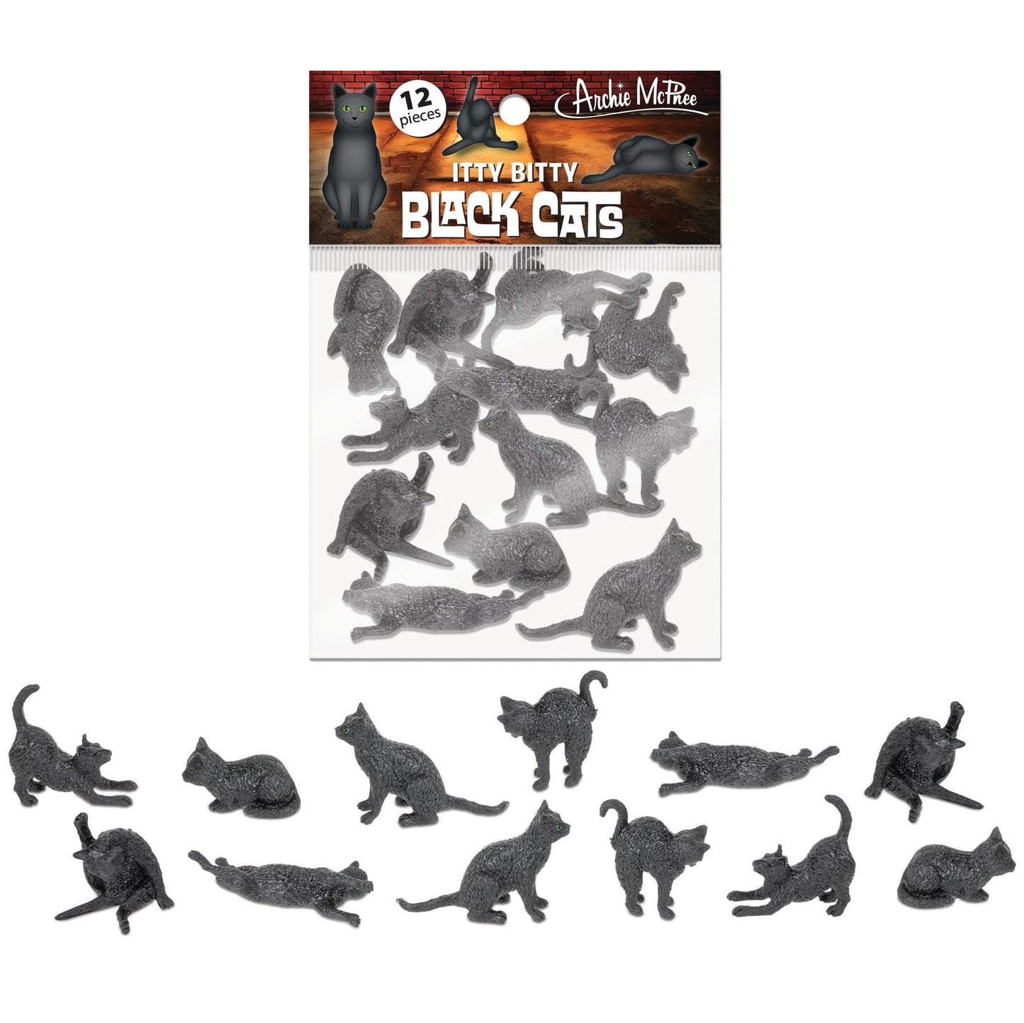 Accoutrements Archie McPhee Itty Bitty Black Cats – 12 Mini Vinyl Kitties in 6 Styles