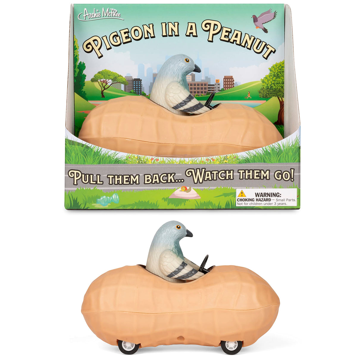 Accoutrements Archie Mcphee Pigeon in a Peanut Pull Back Toy Car (13038) – Whimsical Collectible