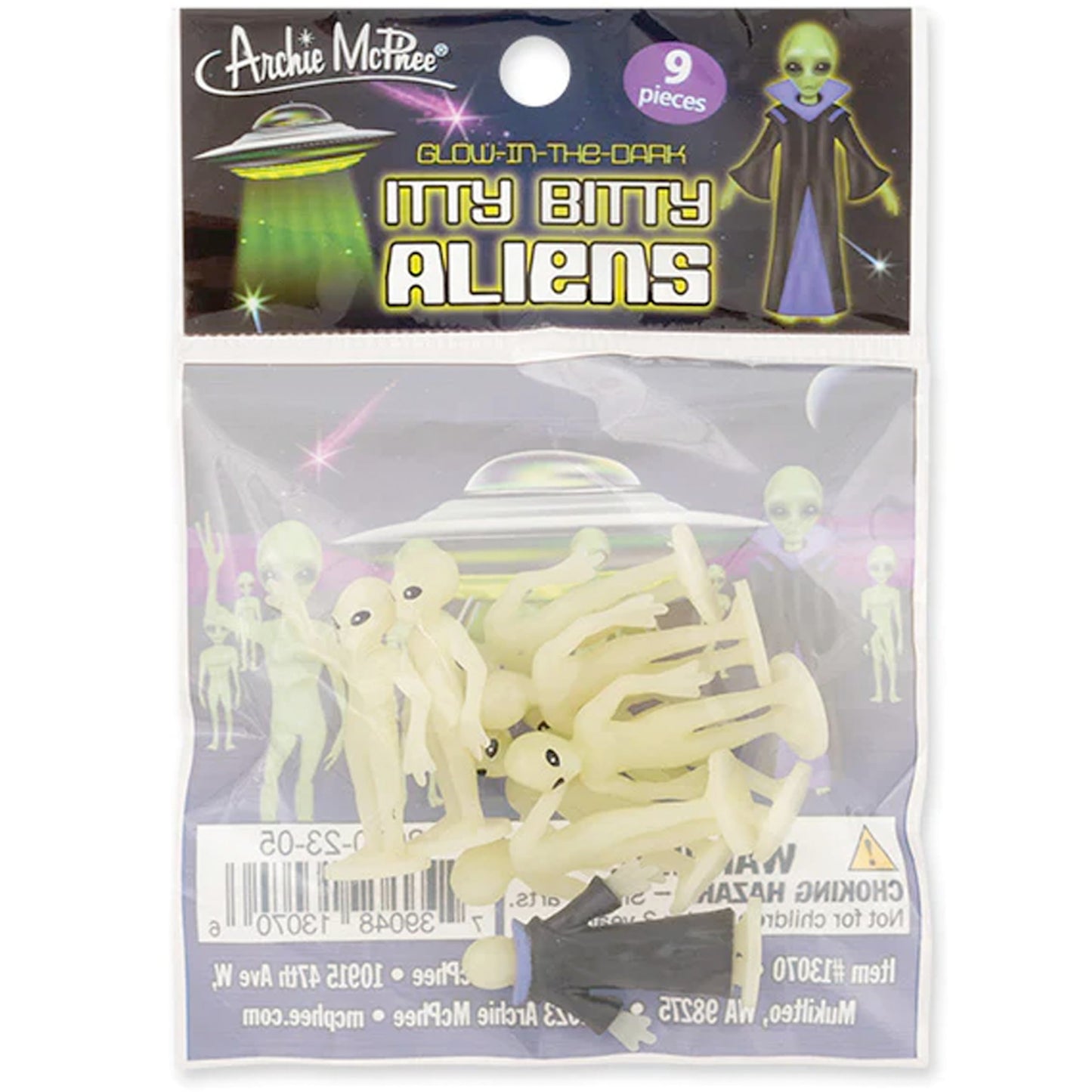 Accoutrements Archie McPhee Itty Bitty Aliens – Glow-in-the-Dark Tiny Leader Set of 9 (Green)
