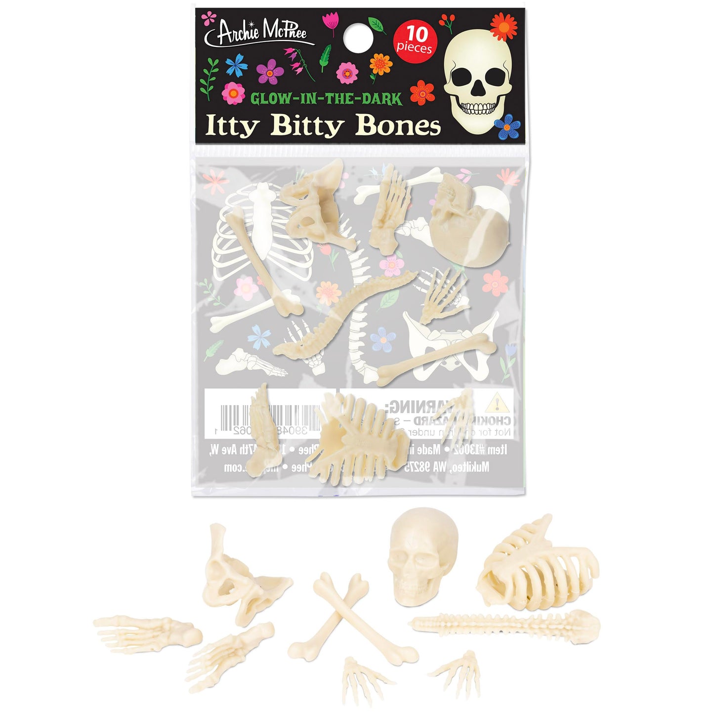 Accoutrements Itty Bitty Bones Glow in the Dark 10-Piece Set | Miniature Bones for Halloween Displays