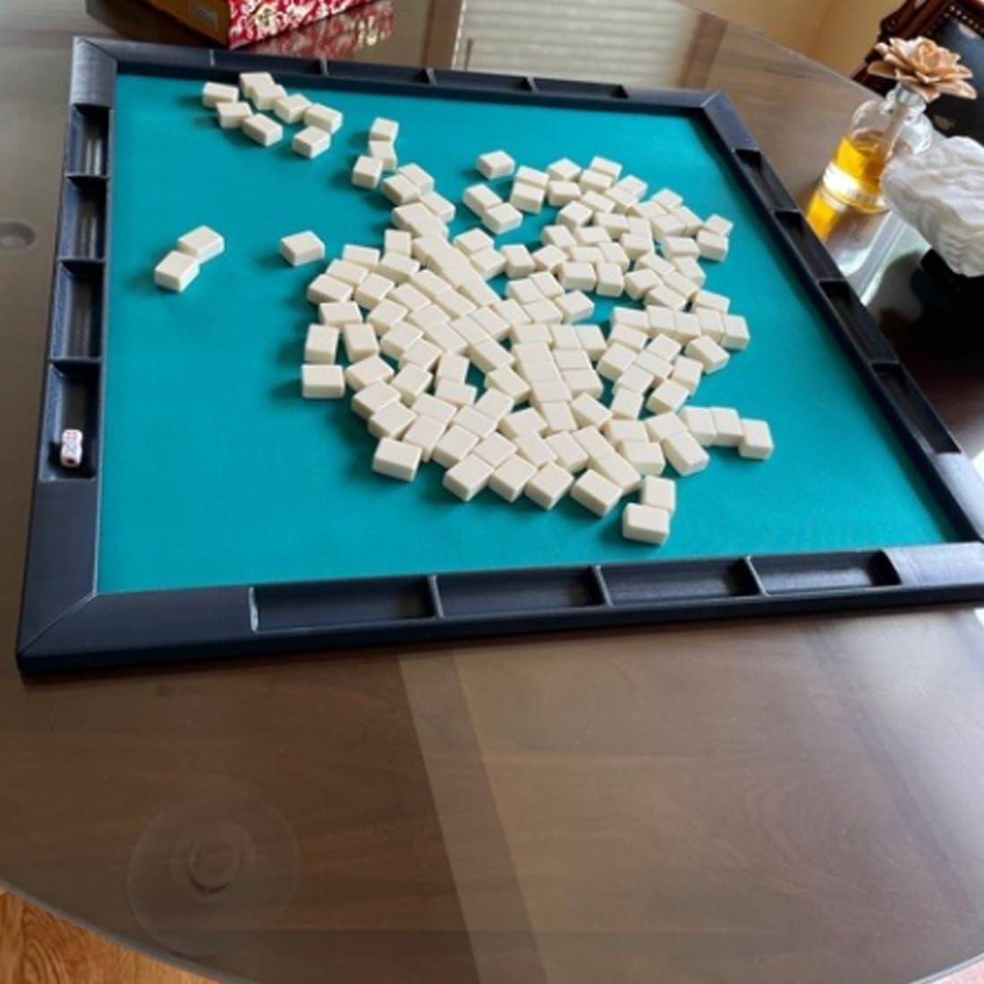 Accskzo Premium Mahjong Mat with Storage Pouch & Built-in Grooves — Portable Mahjong Table