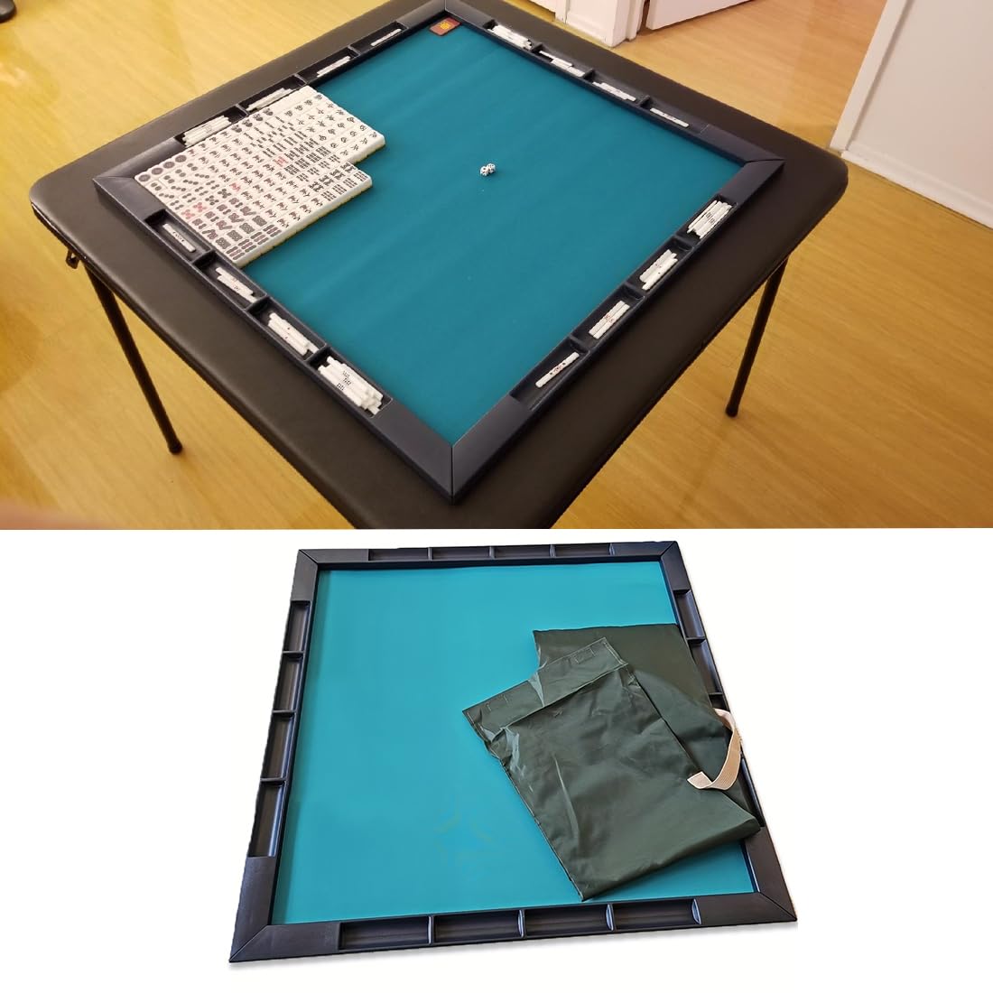 Accskzo Premium Mahjong Mat with Storage Pouch & Built-in Grooves — Portable Mahjong Table