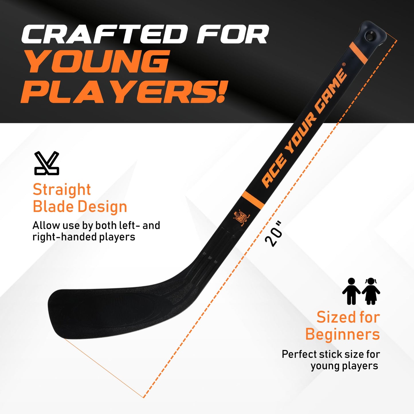 ACE HOCKEY Shinny Set – Complete 4-Player Knee Hockey Kit (2 Goals, 4 Mini Sticks, 6 Foam Balls)