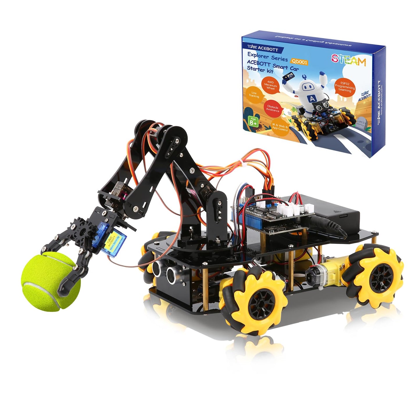 ACEBOTT 5DOF Smart Robot Arm Car Kit – 4WD RC Car for Arduino, Python & Blockly | STEM Education