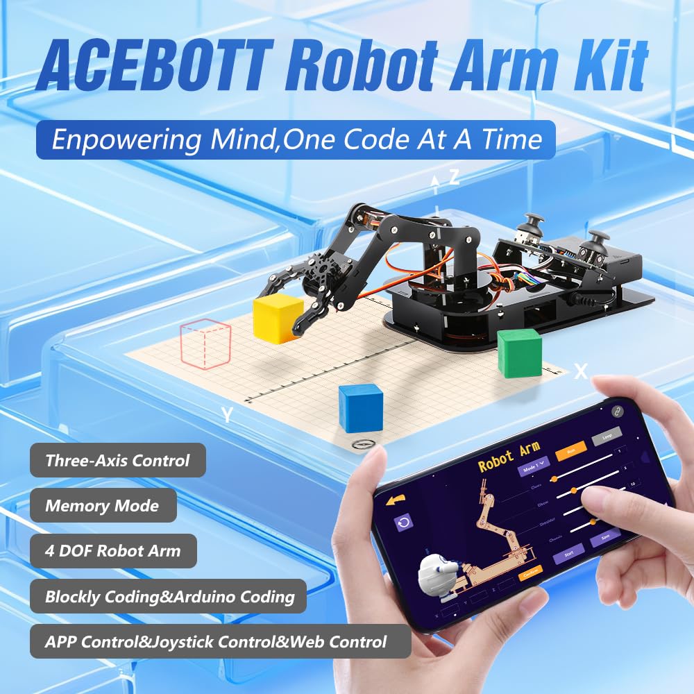 ACEBOTT 4 DOF ESP32 Robotic Arm Kit – Beginner STEM Robotics for Arduino & Scratch