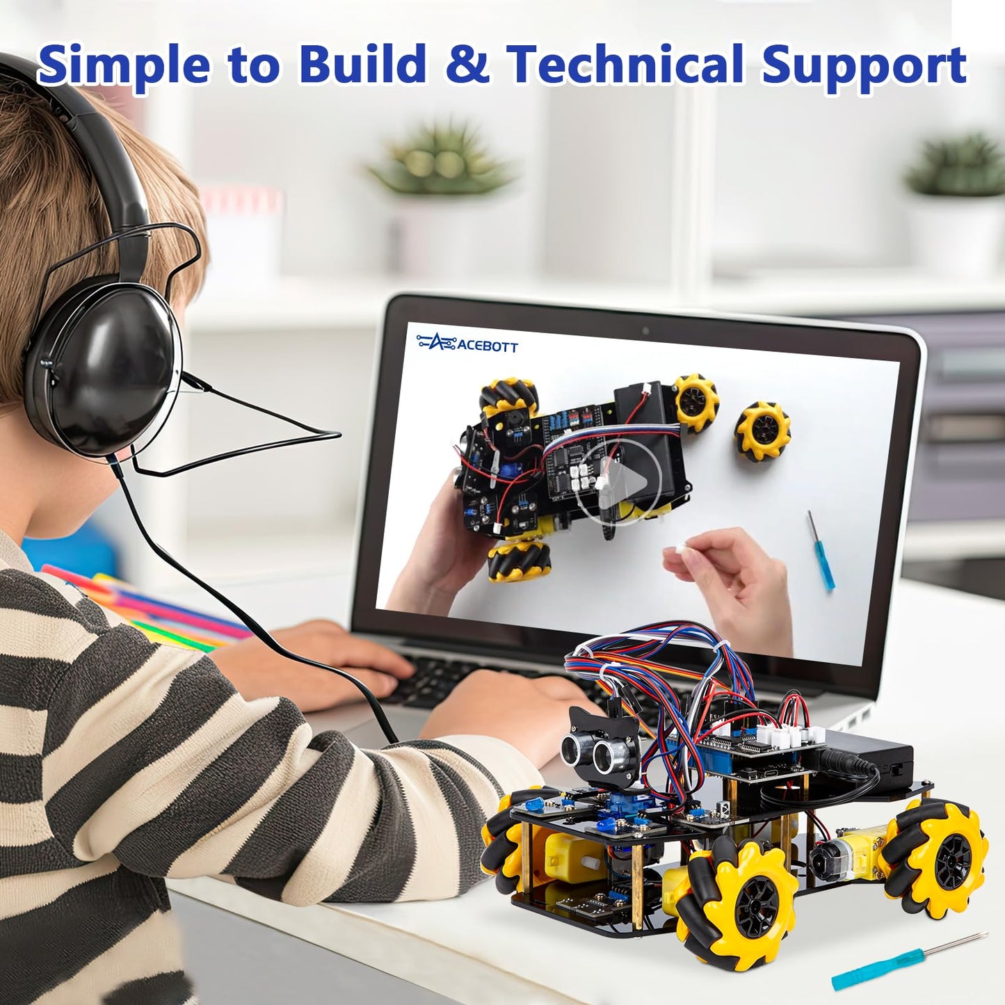 ACEBOTT Smart Robot Car Kit – Arduino-compatible STEM Coding Gift for Kids 8–16, Teens, and Adults