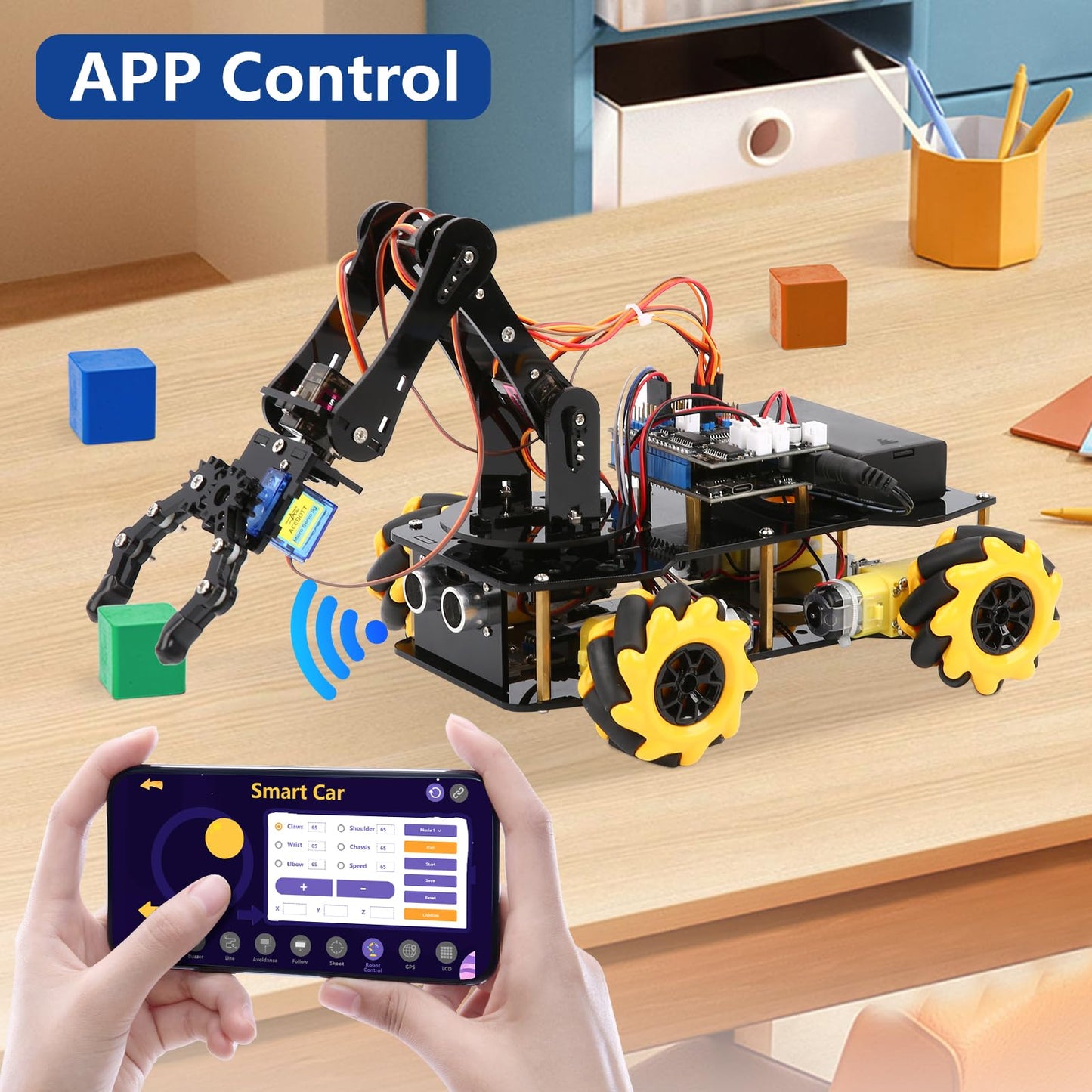 ACEBOTT 5DOF Smart Robot Arm Car Kit – 4WD RC Car for Arduino, Python & Blockly | STEM Education