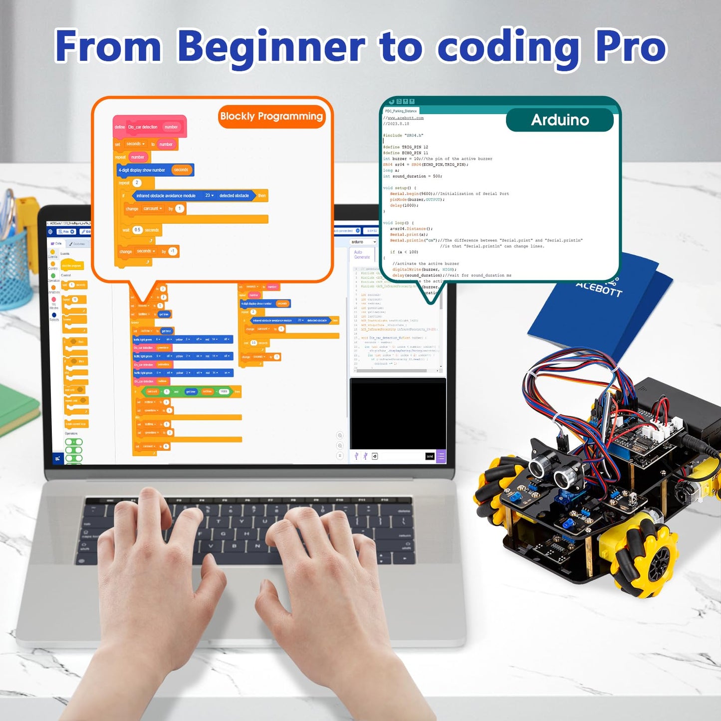 ACEBOTT Smart Robot Car Kit – Arduino-compatible STEM Coding Gift for Kids 8–16, Teens, and Adults