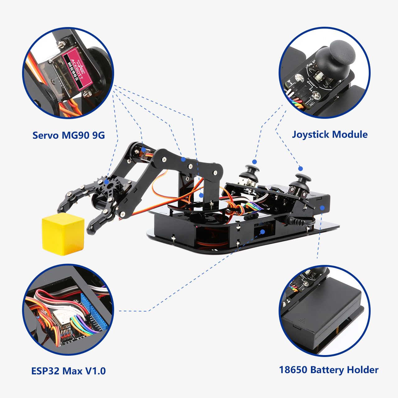 ACEBOTT 4 DOF ESP32 Robotic Arm Kit – Beginner STEM Robotics for Arduino & Scratch