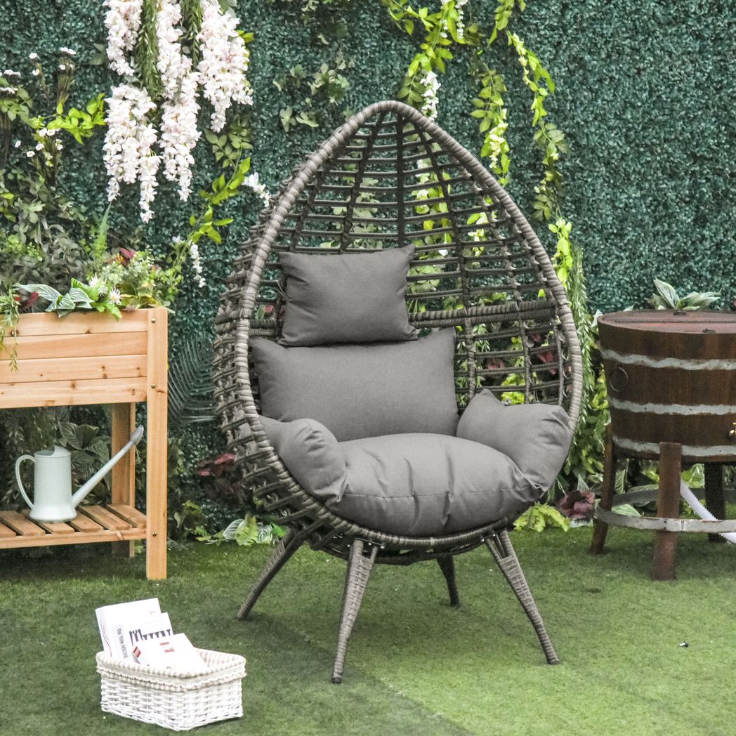 Outdoor Indoor Rattan Egg Chair Wicker Weave Teardrop Chair with Cushion