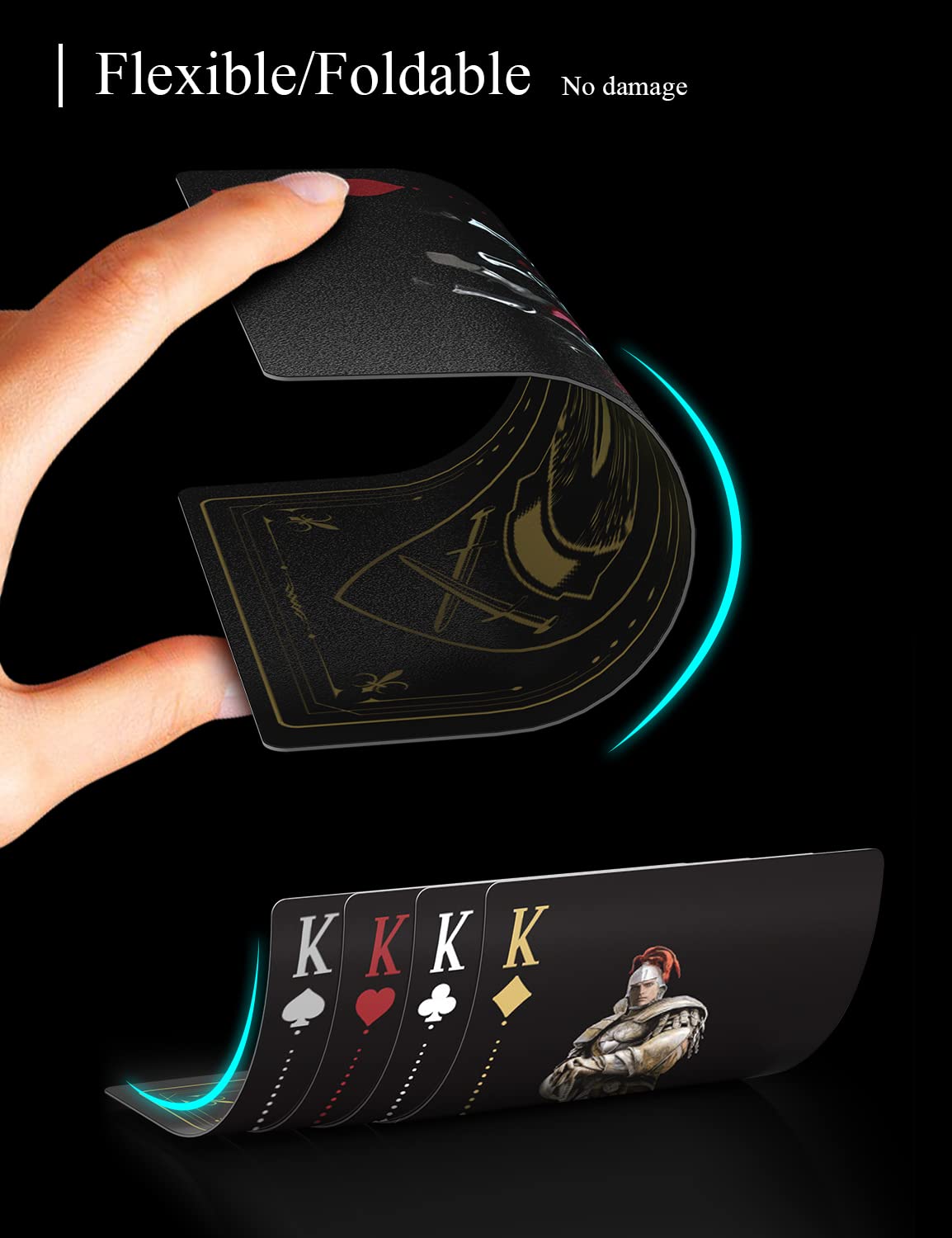 ACELION Waterproof Knight-Theme Plastic Playing Cards – Durable PVC Deck with Black & Gold Box