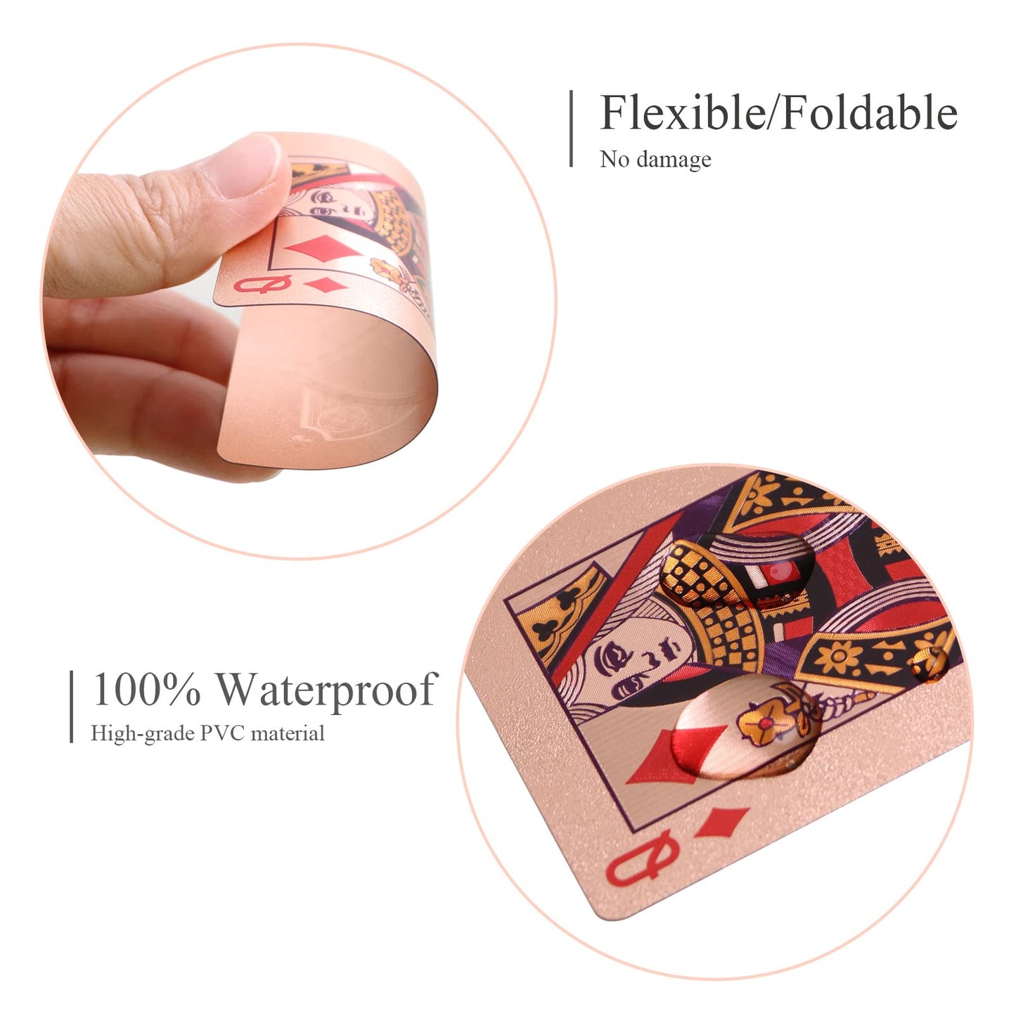 ACELION Waterproof Playing Cards – Durable Plastic Deck (54 Cards) in Rose Gold