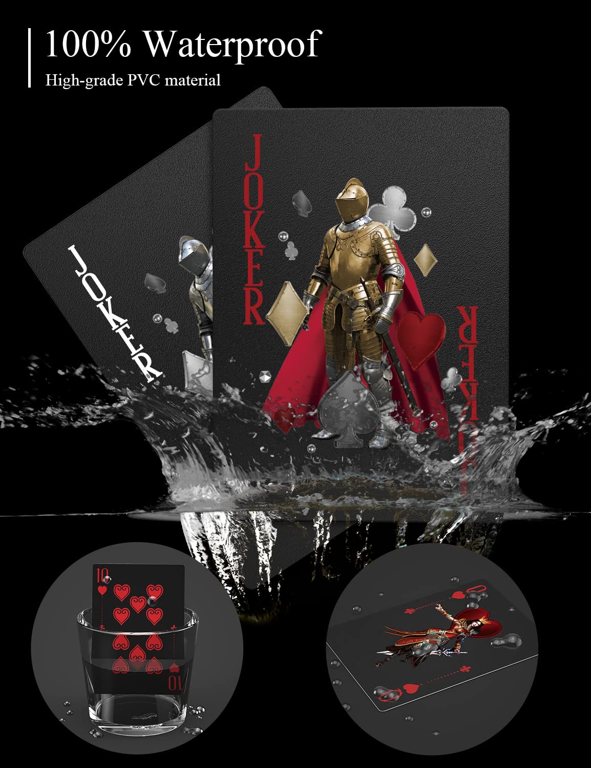 ACELION Waterproof Knight-Theme Plastic Playing Cards – Durable PVC Deck with Black & Gold Box