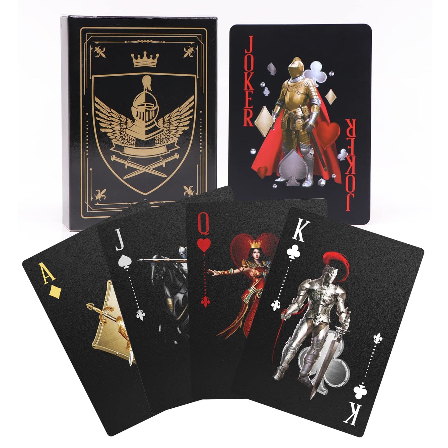 ACELION Waterproof Knight-Theme Plastic Playing Cards – Durable PVC Deck with Black & Gold Box