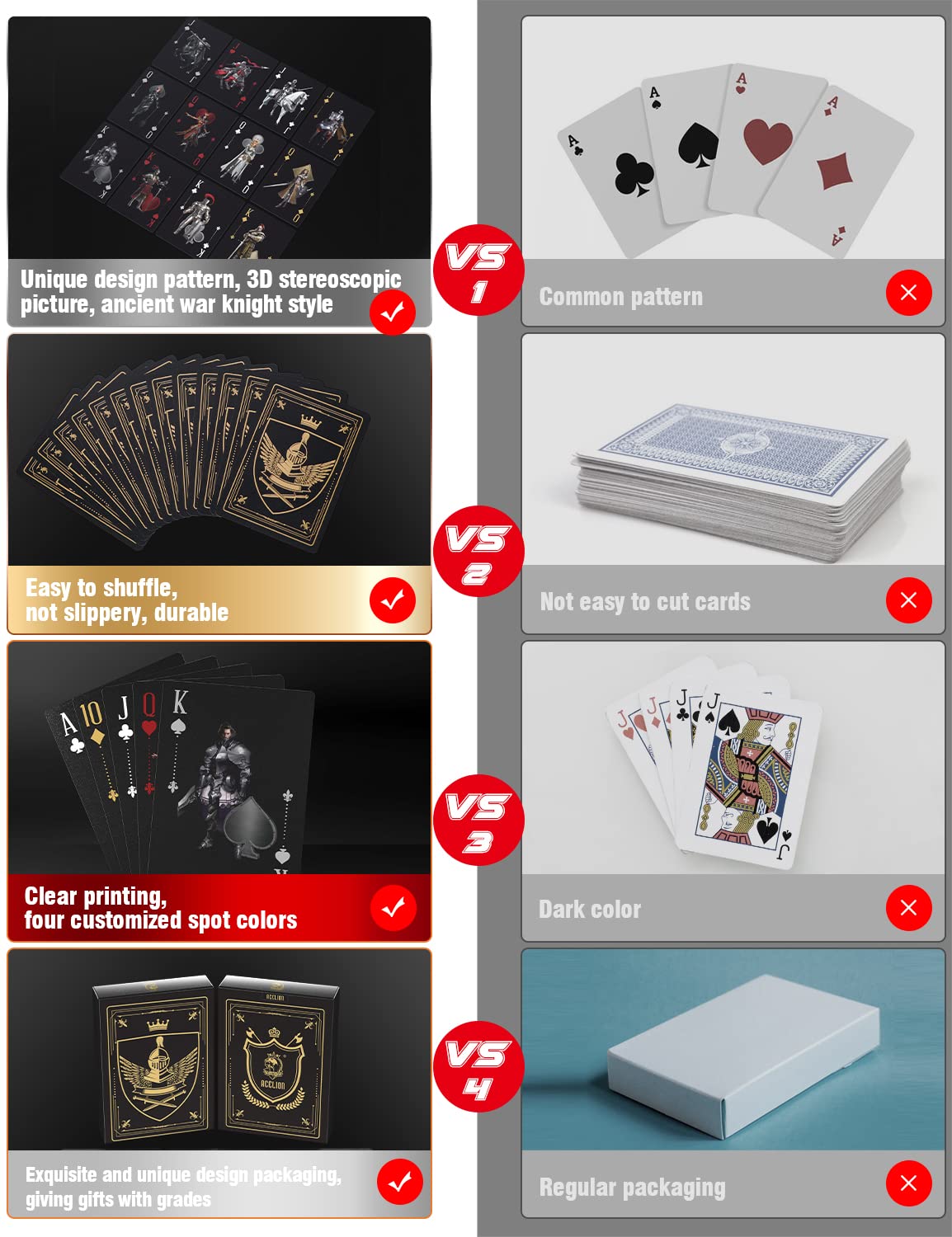 ACELION Waterproof Knight-Theme Plastic Playing Cards – Durable PVC Deck with Black & Gold Box